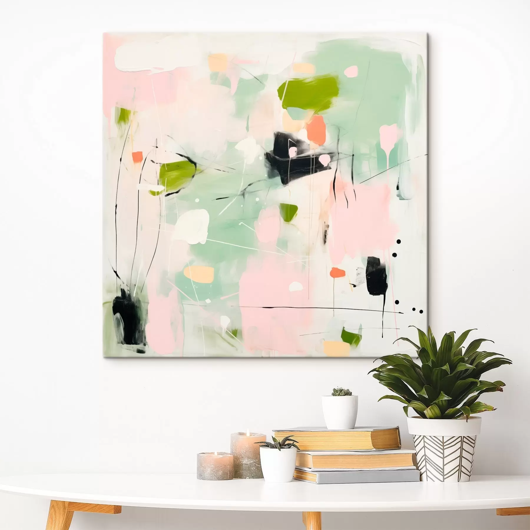 fotótapéta Rózsaszín és menta, pasztell ecsetvonások s46324