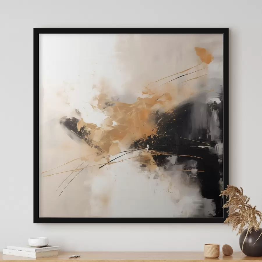 fotószőnyeg Narancssárga és fekete vonások, modern absztrakció f46327