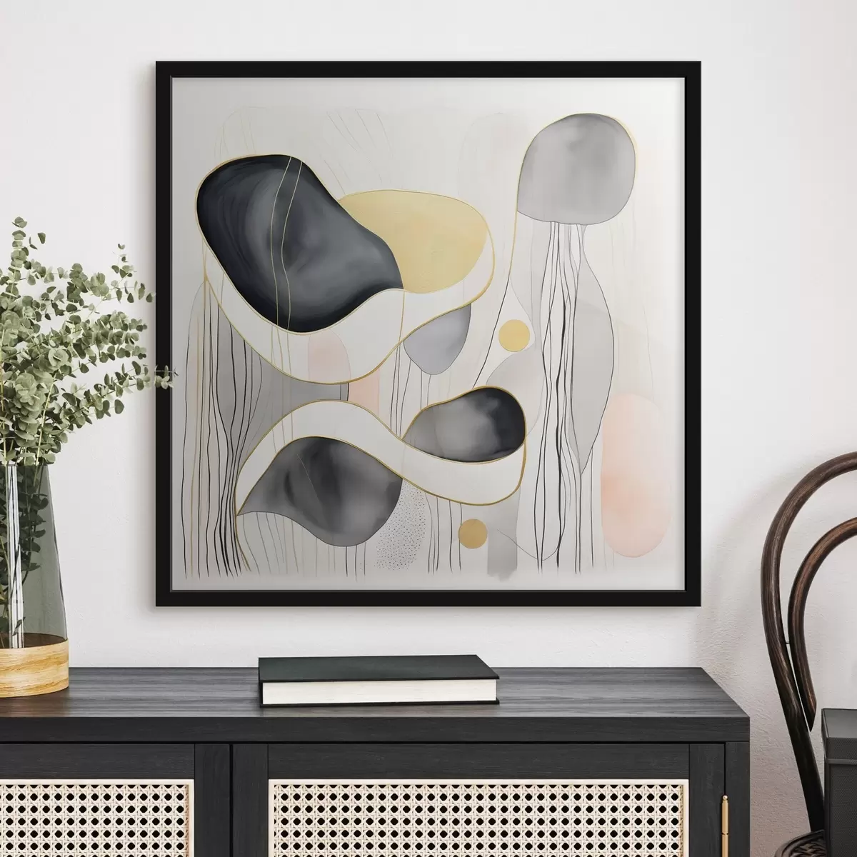 Plakát a sziklán Semleges összetétel, szürke és homokos foltok modern stílusban f46334