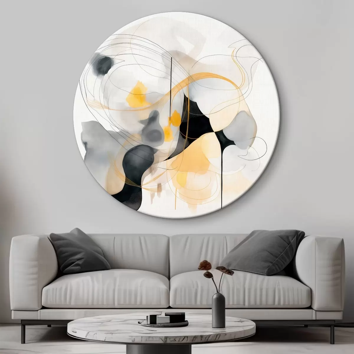 Kerek festmények Káoszszerű vonalak és foltok modern stílusban r46335 Kerek festmények Káoszszerű vonalak és foltok modern stílusban r46335