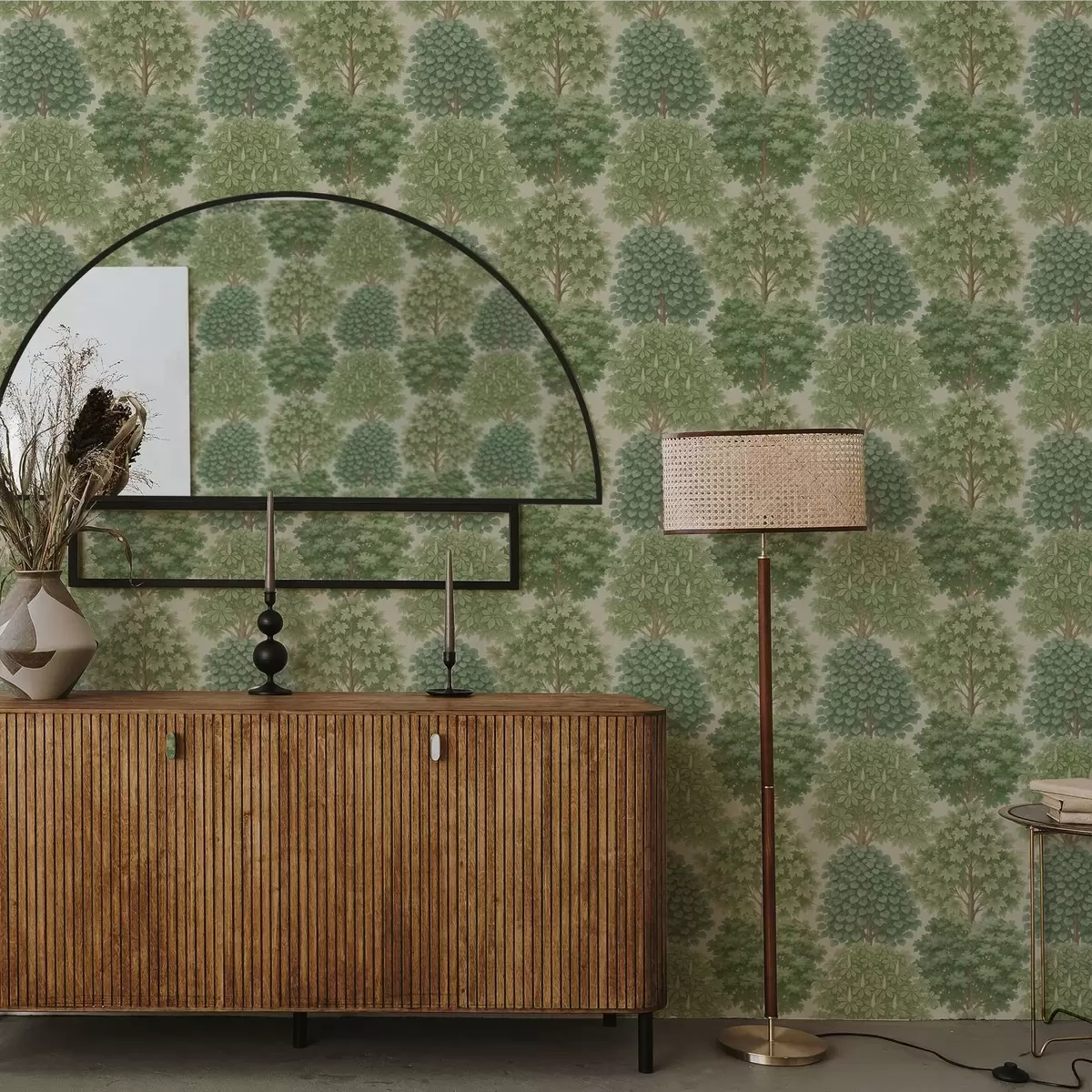 Háttérkép Fák kertje lágy zöld színekben világos alapon a00775