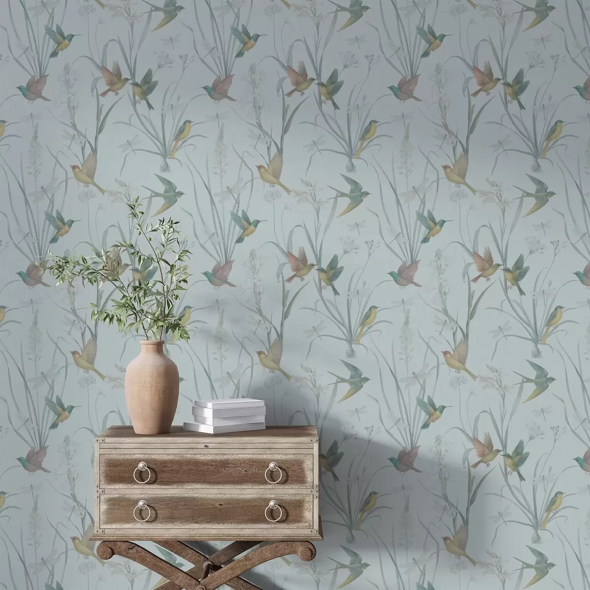 Háttérkép Madarak a réti fű között szürkéskék talajon a00776