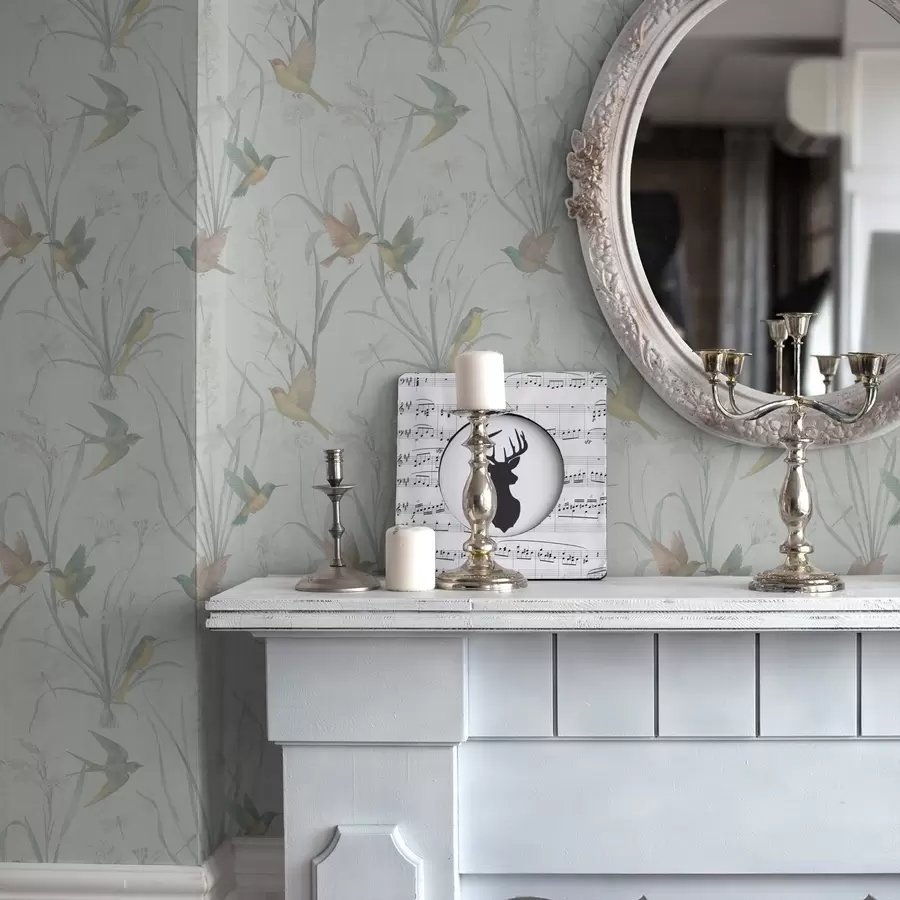 fotószőnyeg Madarak a réti fű között, világosszürke talajon a00776v1