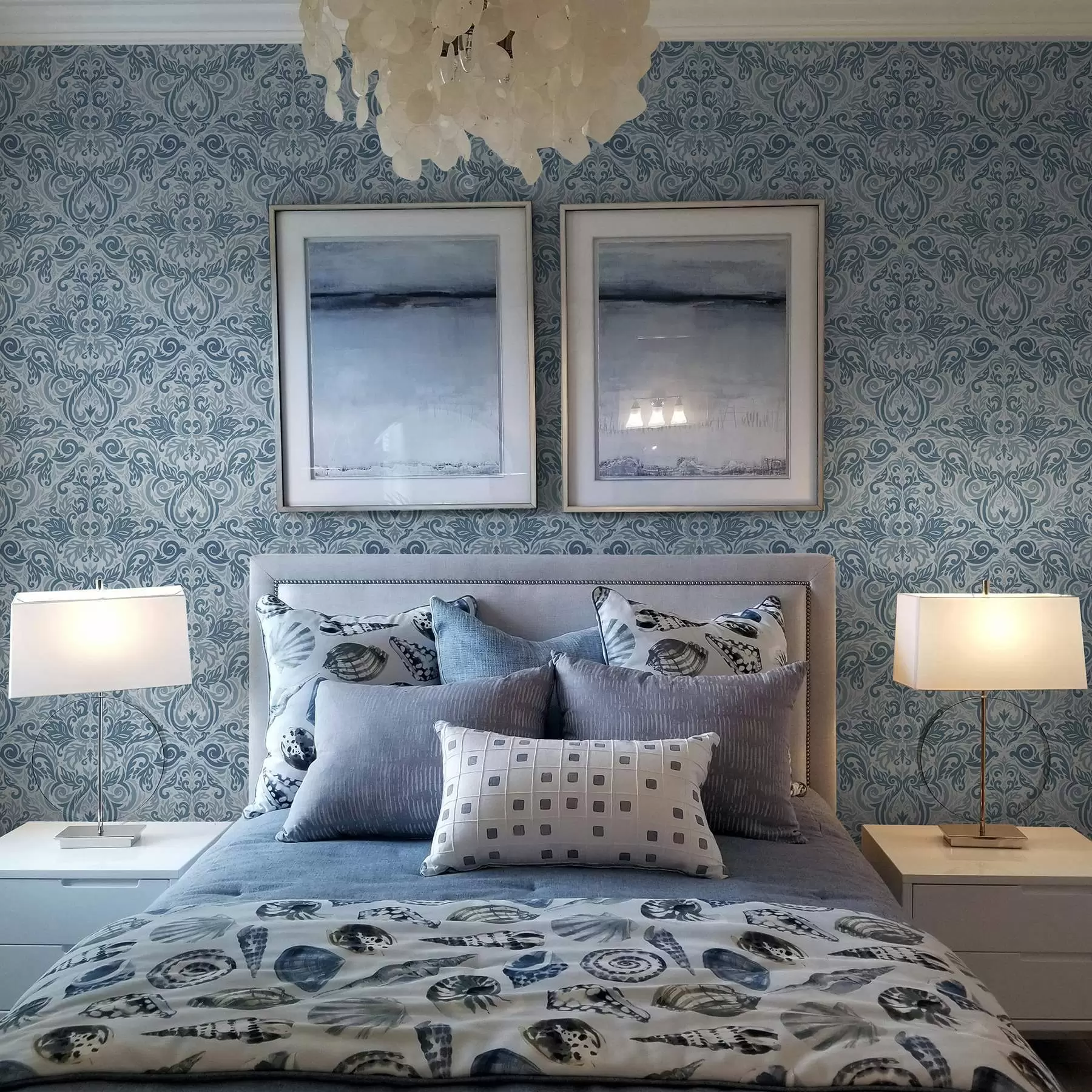 fotószőnyeg Klasszikus damaszt, sötétkék világoskék alapon a00826