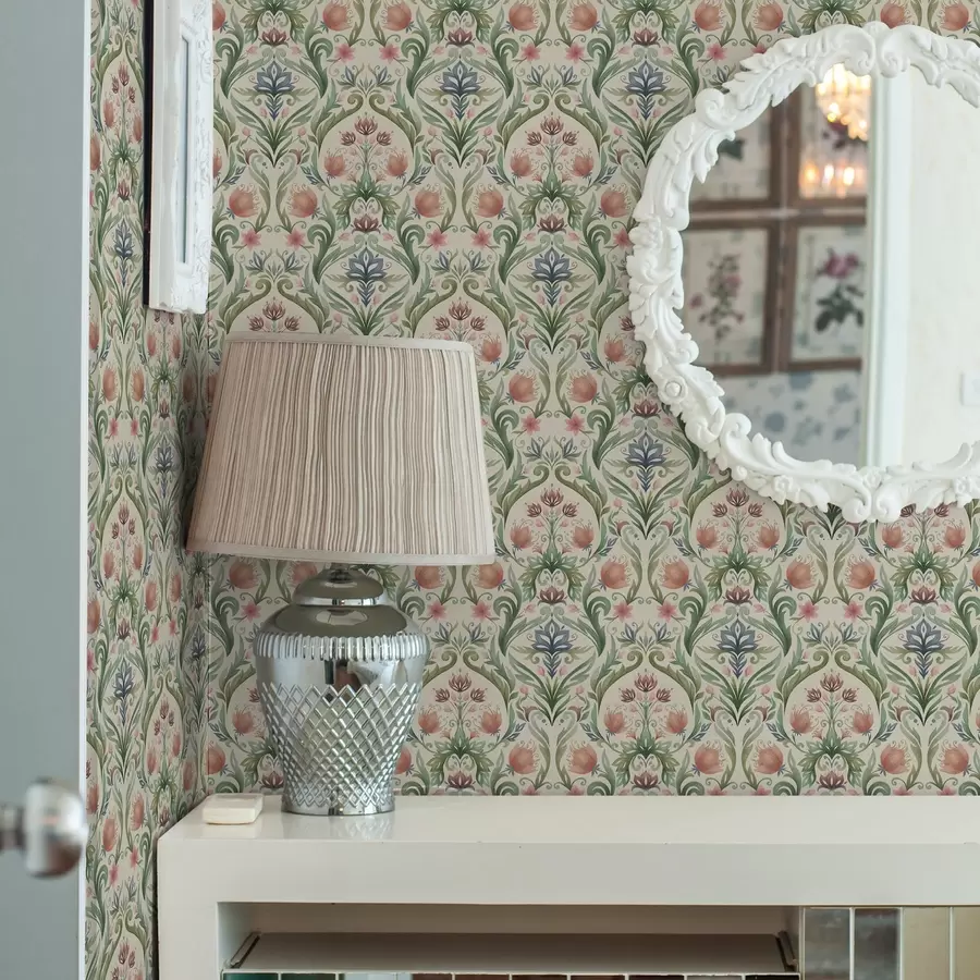 fotószőnyeg Szimmetrikus virágdísz, terrakotta és zöld a00827