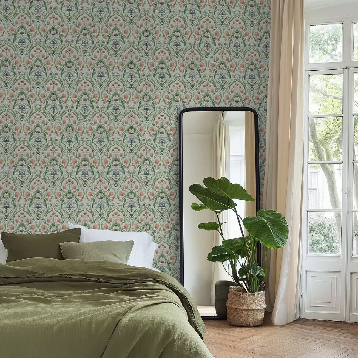 Háttérkép Szimmetrikus virágdísz, menta-krém színpaletta a00827v1