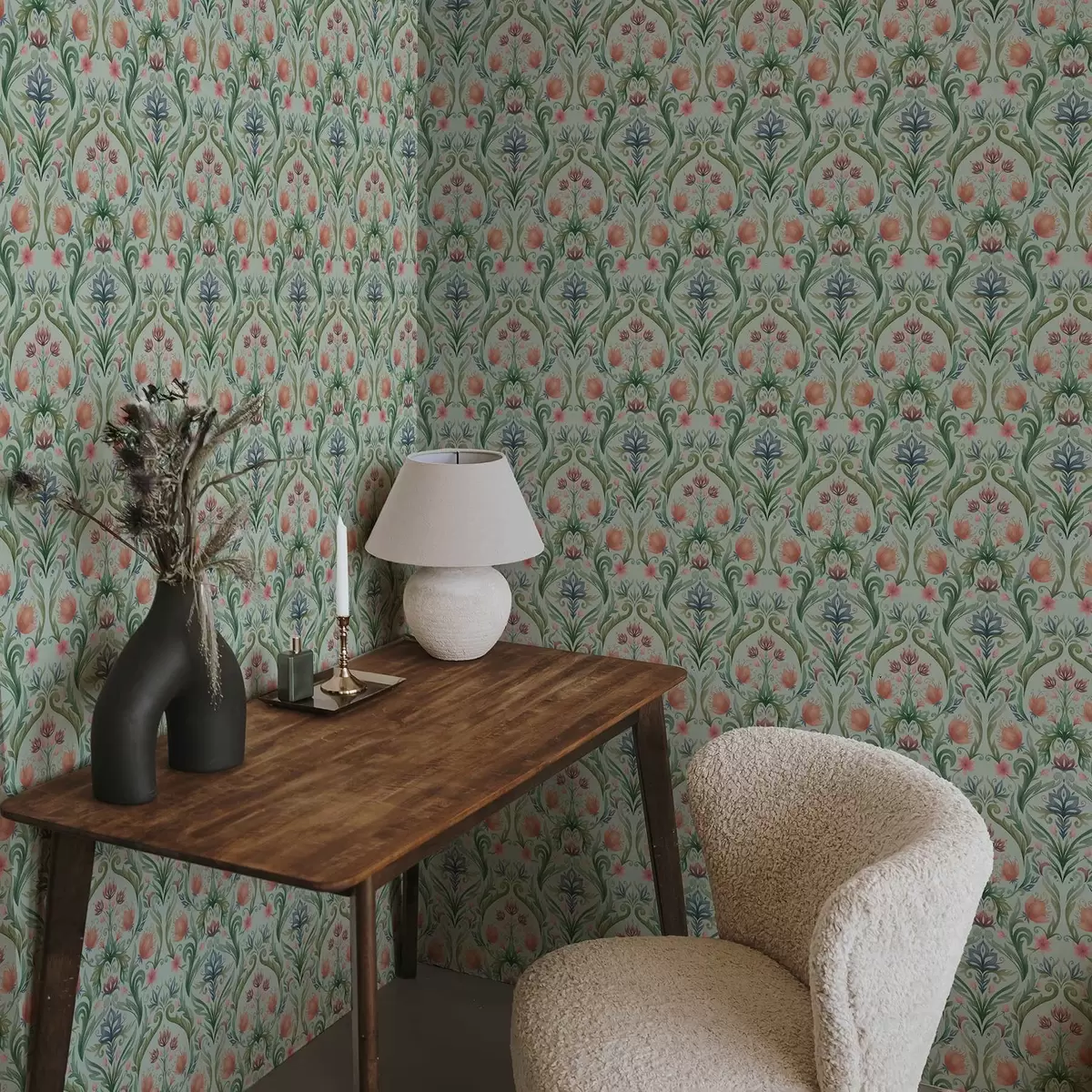 Háttérkép Szimmetrikus virágdísz, menta-krém színpaletta a00827v1