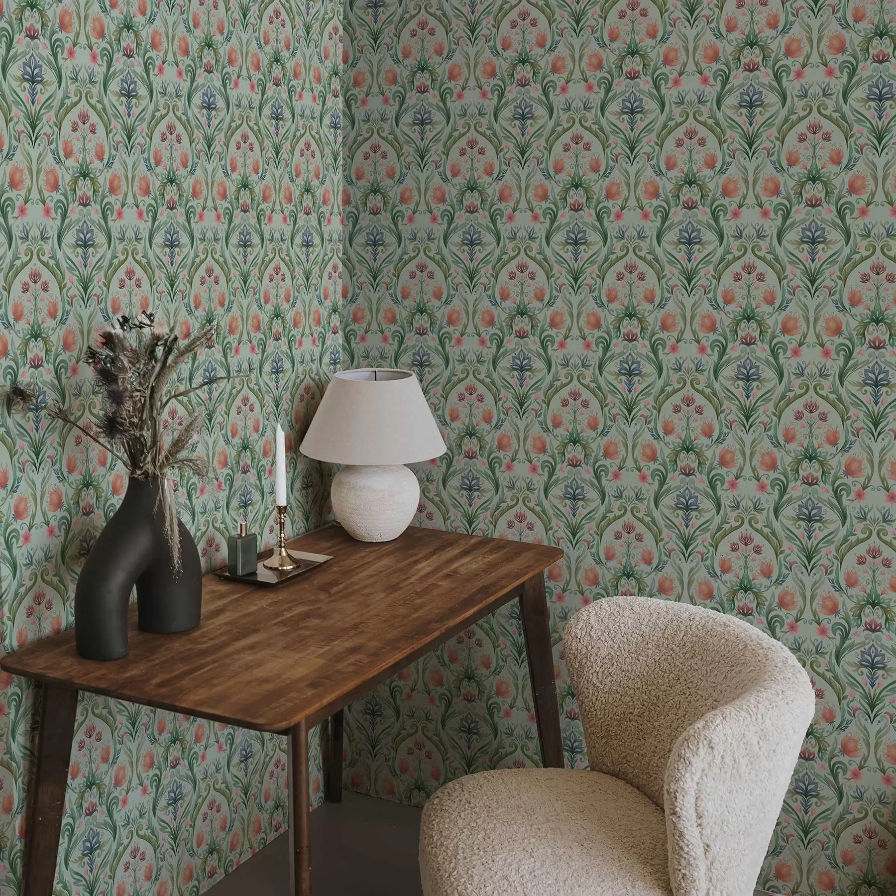 fotószőnyeg Szimmetrikus virágdísz, menta-krém színpaletta a00827v1