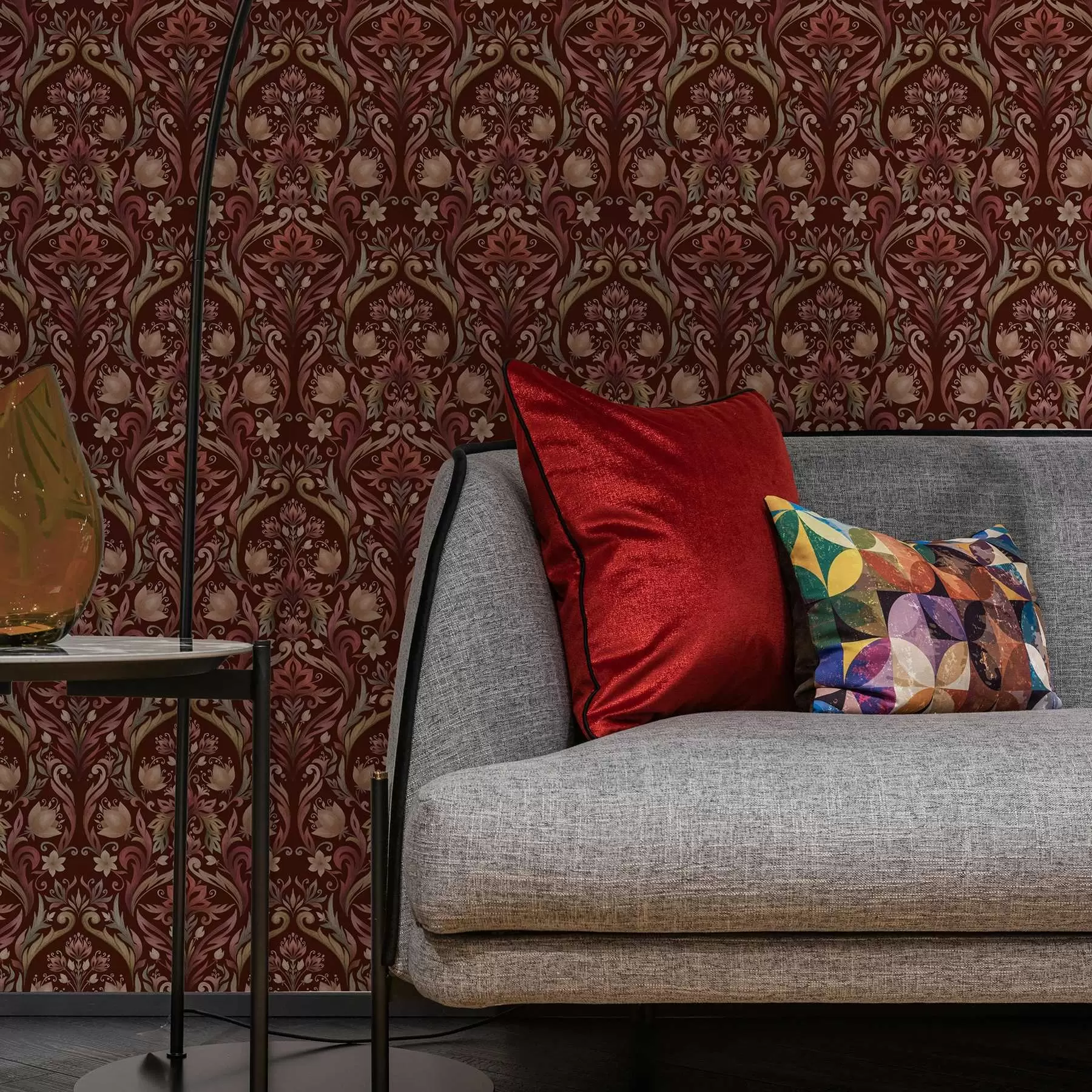 fotószőnyeg Tulipán dísz, gazdag bordó háttér a00827v2