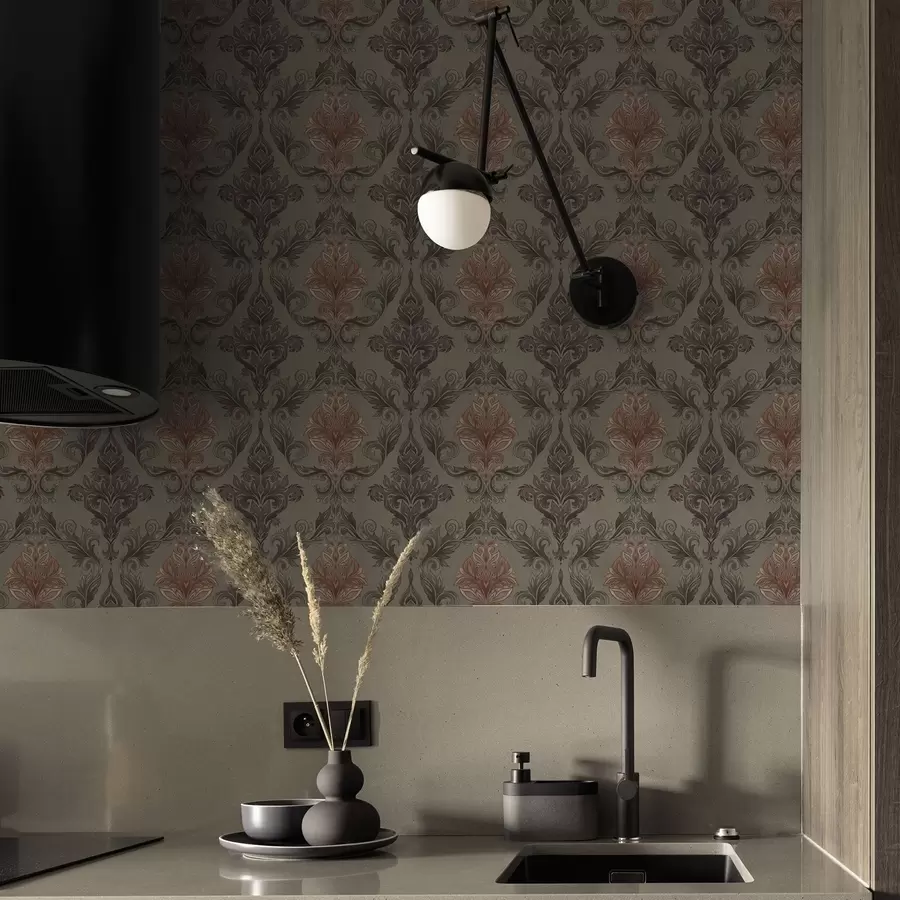 fotószőnyeg Terrakotta damaszt, halvány olíva alapon a00828v3