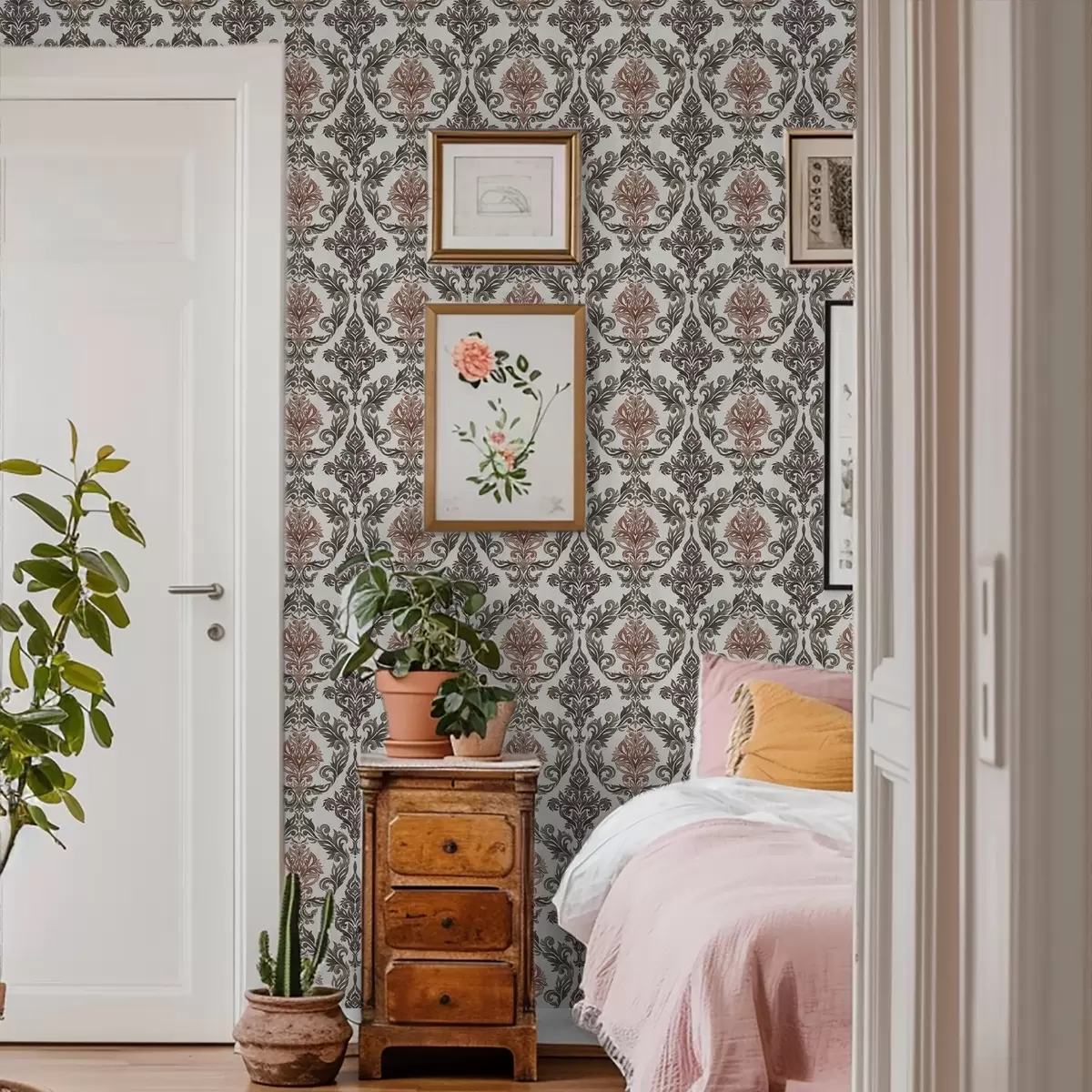 Háttérkép Damaszkusz, rézbarna díszítéssel, világos alapon a00828v4