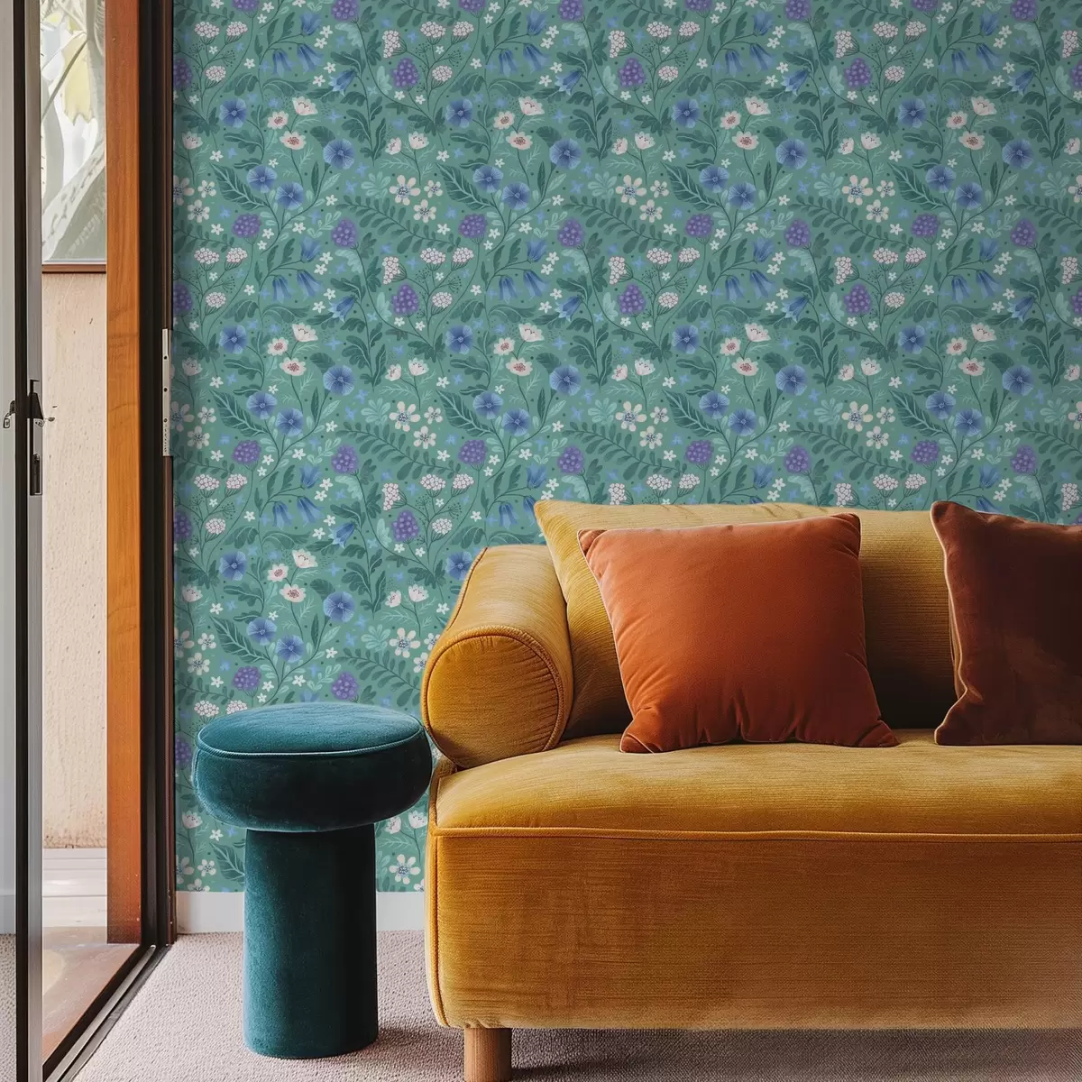 fotószőnyeg Vadvirágok és bogyós gyümölcsök puha menta háttér előtt a00849