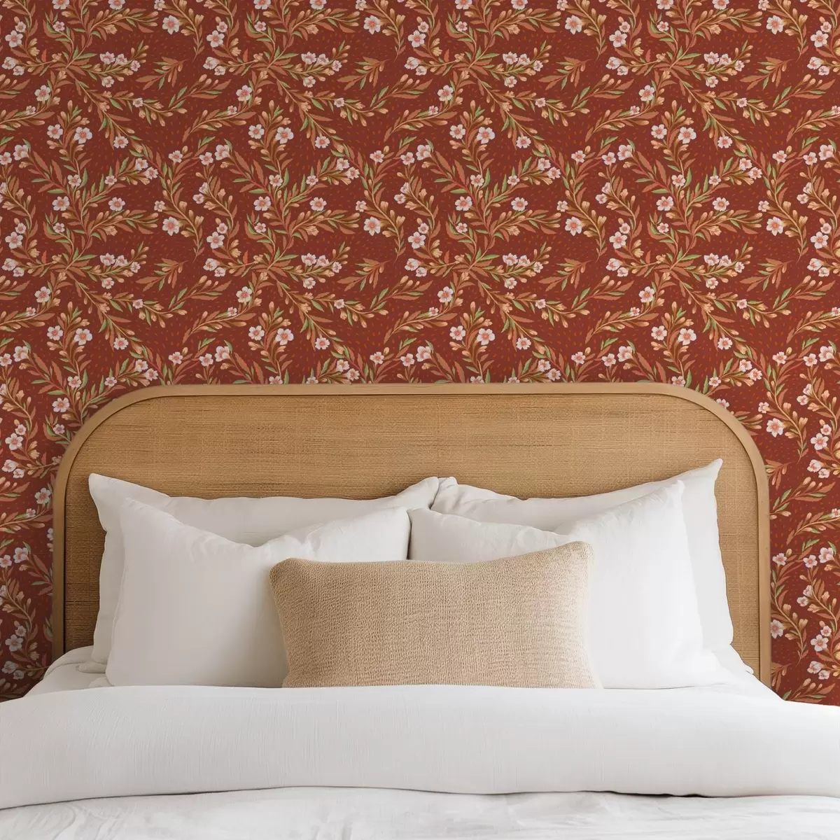 Háttérkép Terrakotta háttér előtt fehér virágokkal borított ágak a00850v1