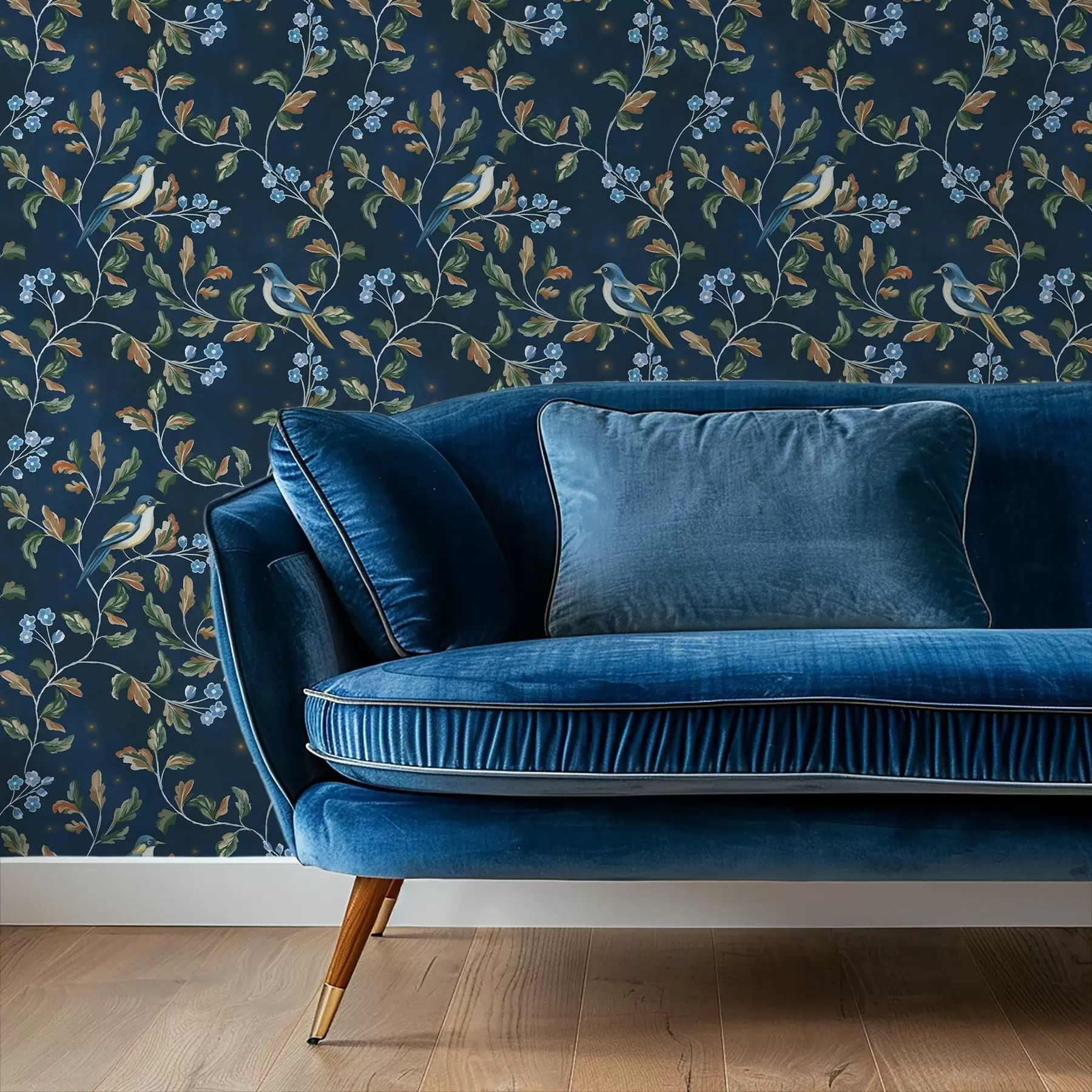 fotószőnyeg Mellek ágakon, éjszakai kék háttér szikrákkal a00858