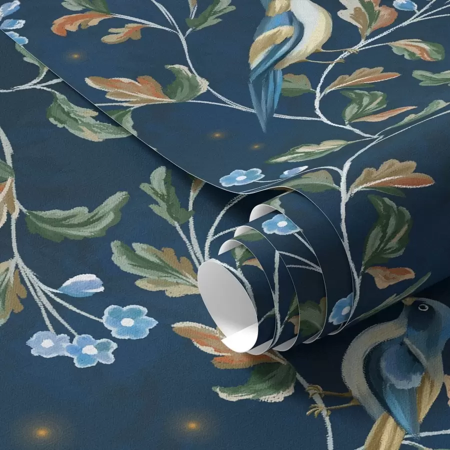 fotószőnyeg Mellek ágakon, éjszakai kék háttér szikrákkal a00858