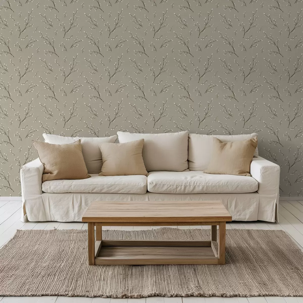 fotószőnyeg Fehér rügyekkel díszített gallyak szürke háttér előtt a00861