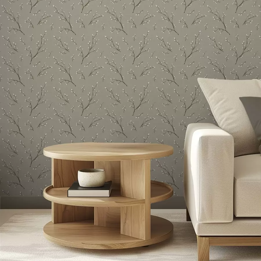 fotószőnyeg Fehér rügyekkel díszített gallyak szürke háttér előtt a00861