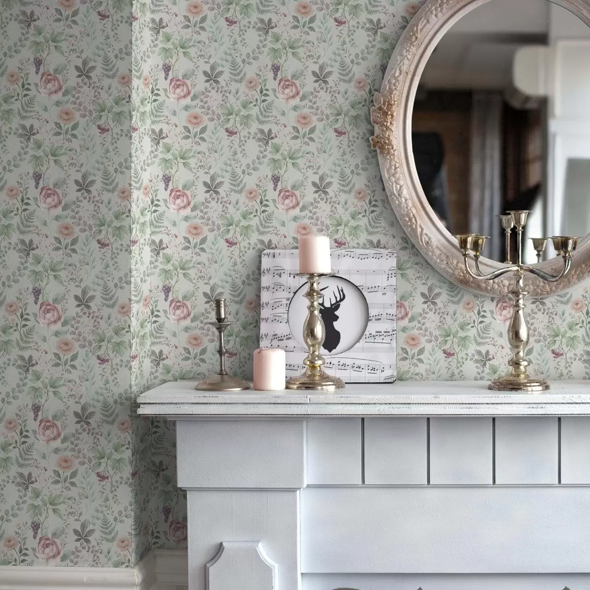 fotószőnyeg Pasztell színű kert rózsákkal, páfrányokkal és szőlővel a00867