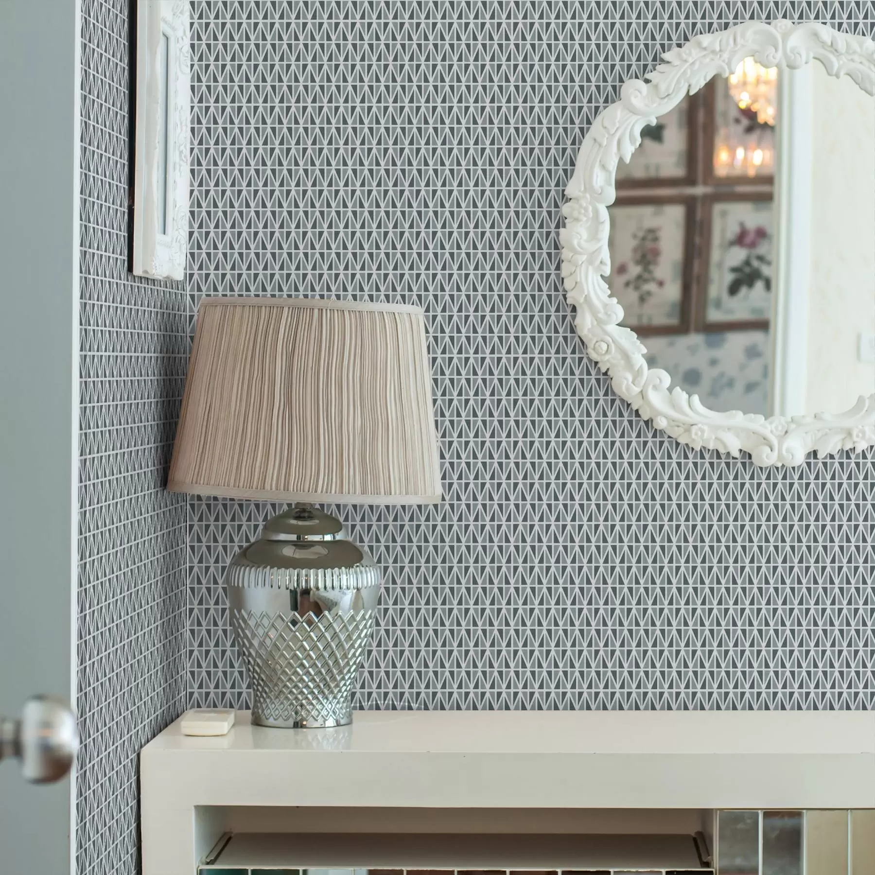 fotószőnyeg Finom fehér gyémántrács halványzöld alapon a00903