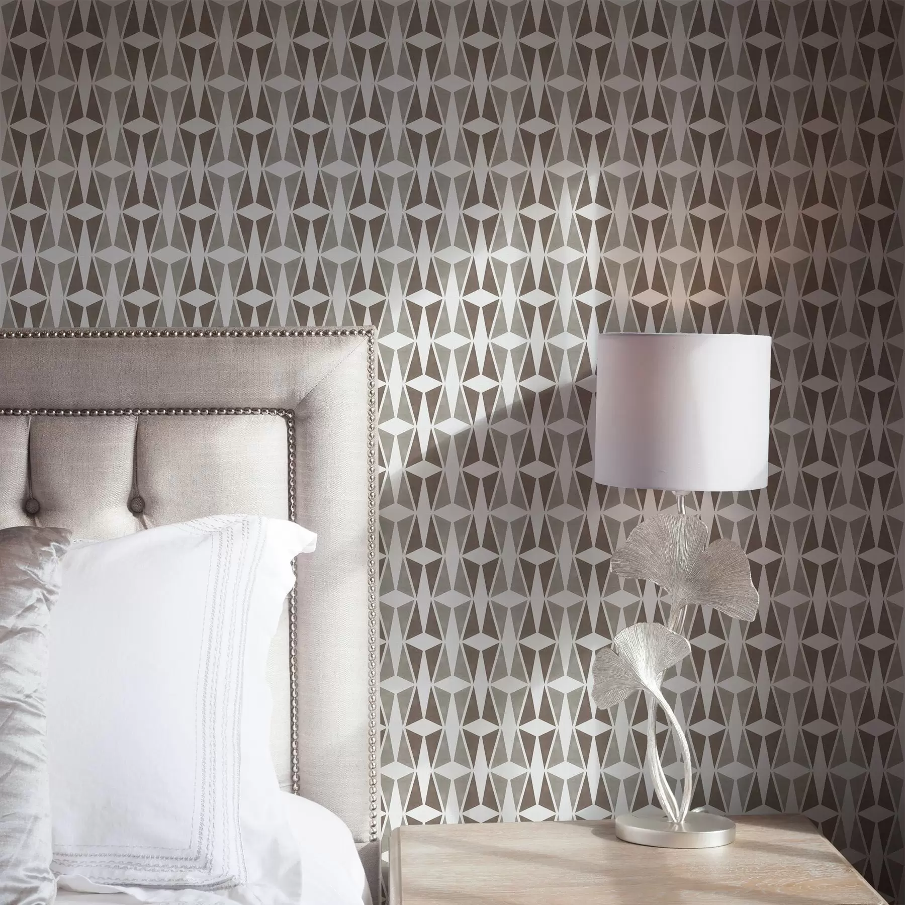 fotószőnyeg Taupe és fehér gyémánt mintázat, mid-century stílus a00905