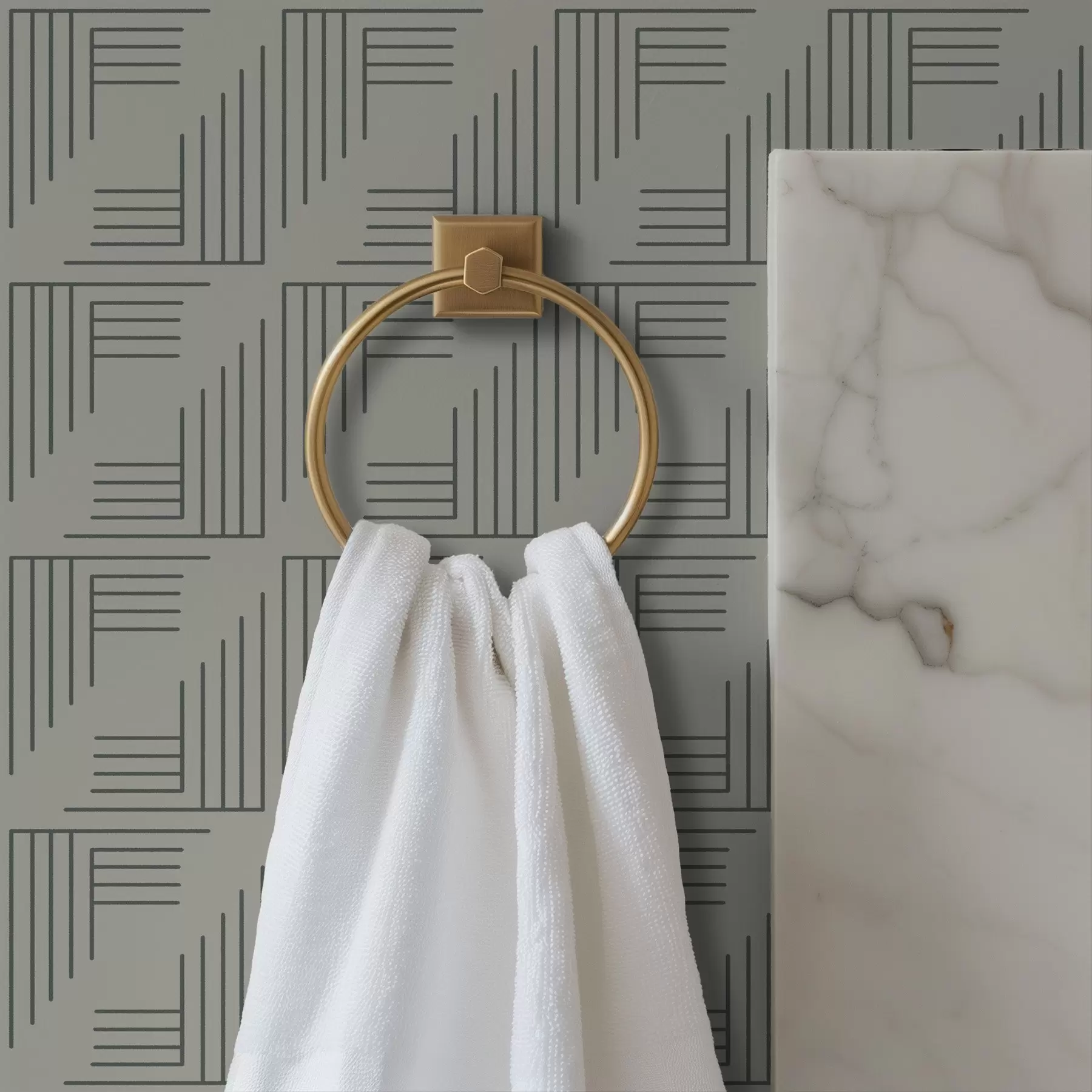 fotószőnyeg Lineáris sarokelemek, amelyek meleg szürke négyzeteket alkotnak a00907