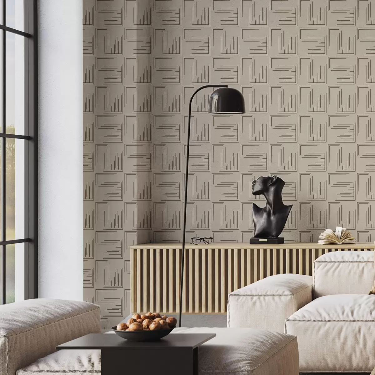 fotószőnyeg Nagy kakaós sarok négyzetek változatos vonal kitöltéssel, homok a00913