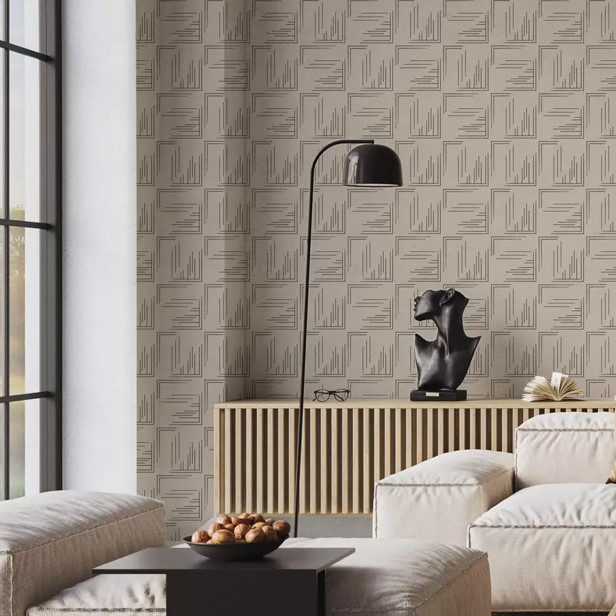 fotószőnyeg Nagy kakaós sarok négyzetek változatos vonal kitöltéssel, homok a00913