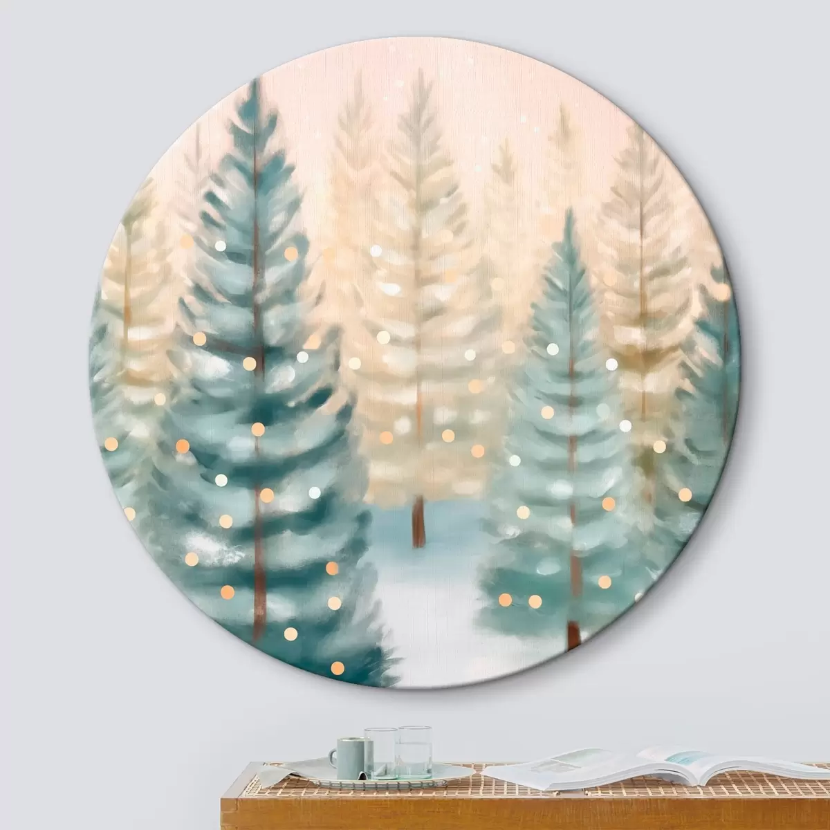 Kerek festmények Karácsonyi erdő r46456
