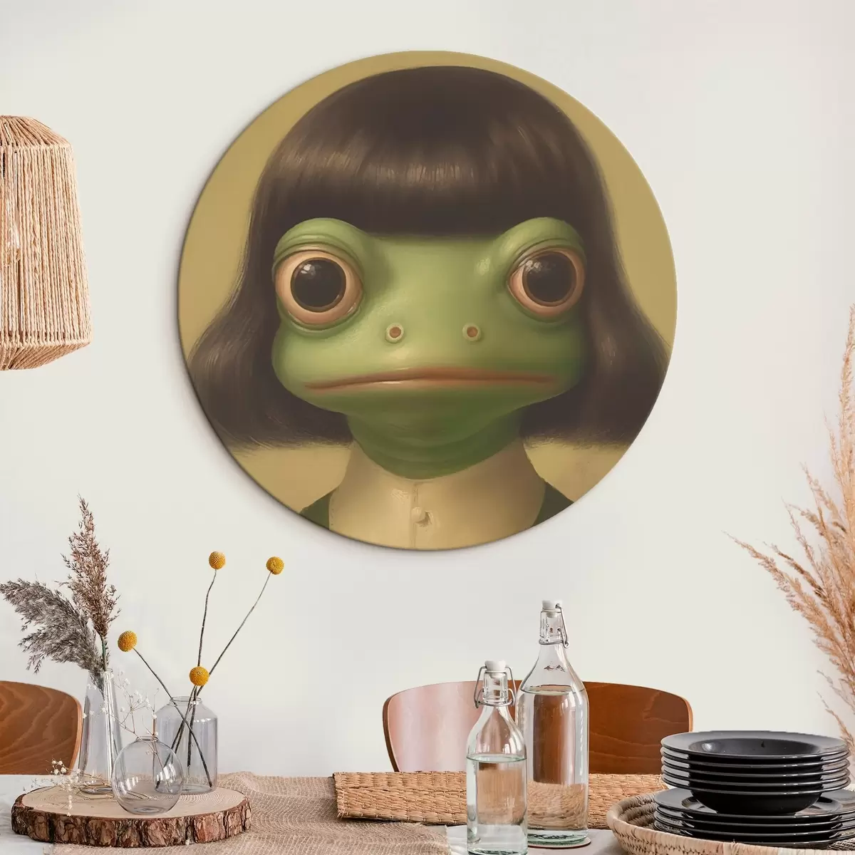 Kerek festmények Vintage stílusú lány béka r46458