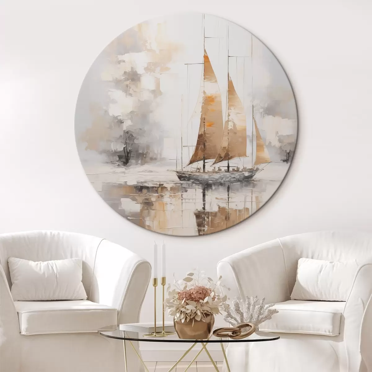 Kerek festmények Vitorlás hajó utánzat festmény r46565