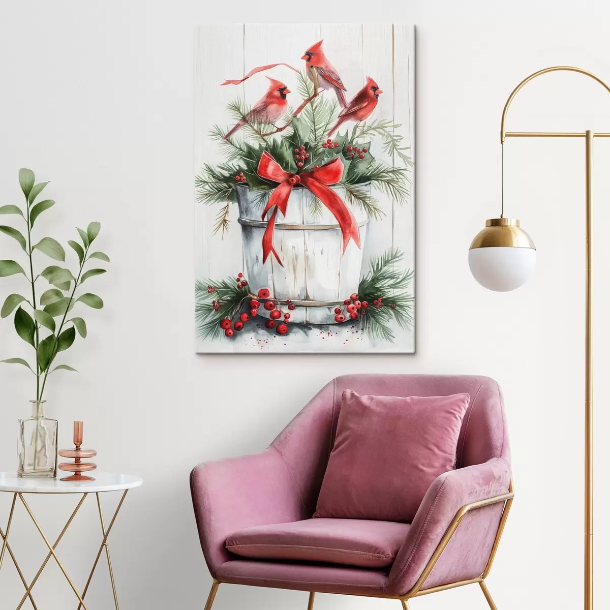 fotótapéta Madarak egy karácsonyi cserépen s46607