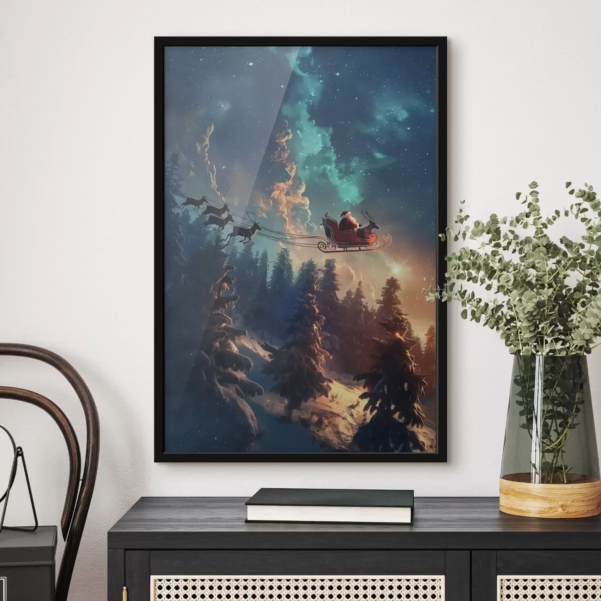 Plakát a sziklán Mikulás rénszarvasokon f46602