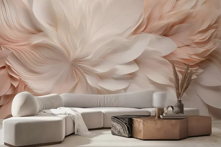 fotószőnyeg Finom, absztrakt tollak mozgásban, bézs és krém árnyalatokban w09509