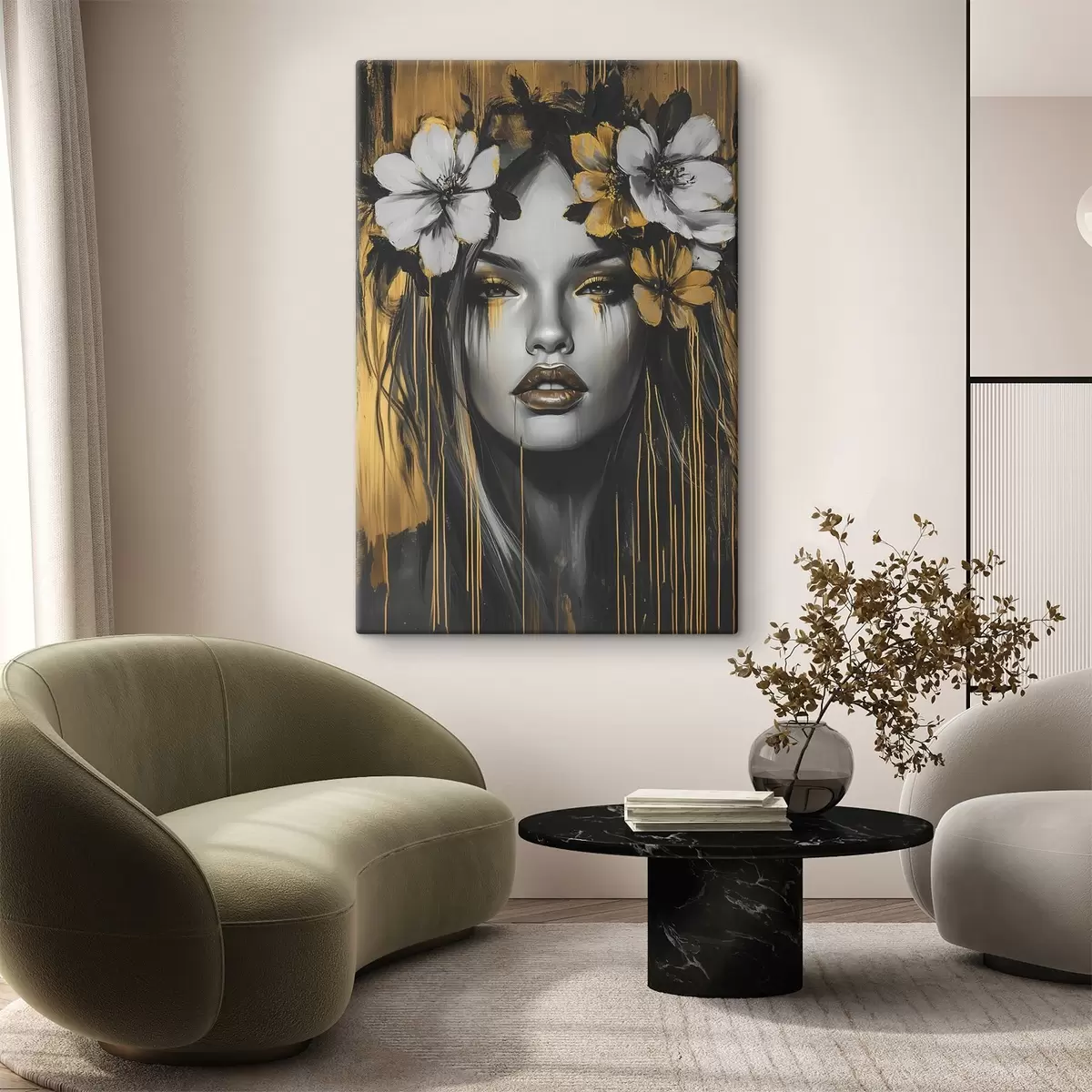 fotótapéta Absztrakt portré egy nőről virágokkal s46454