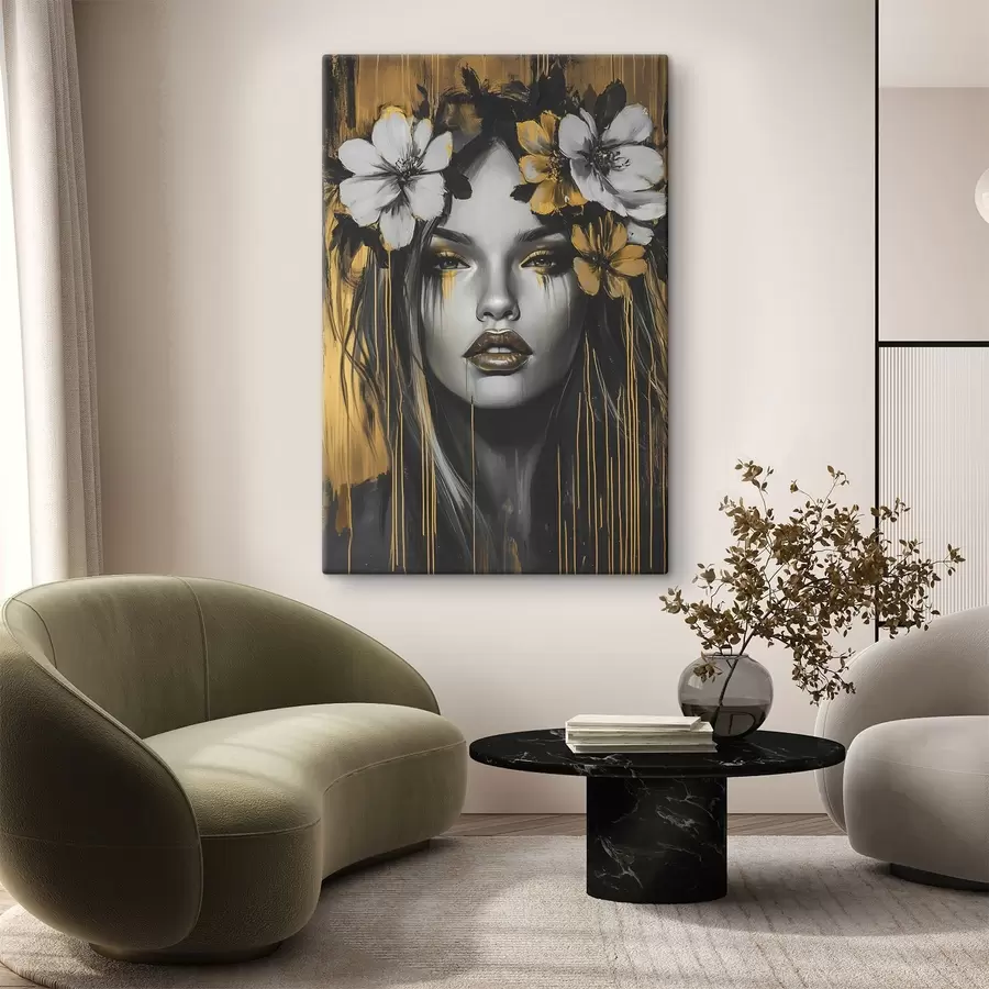 fotótapéta Absztrakt portré egy nőről virágokkal s46454