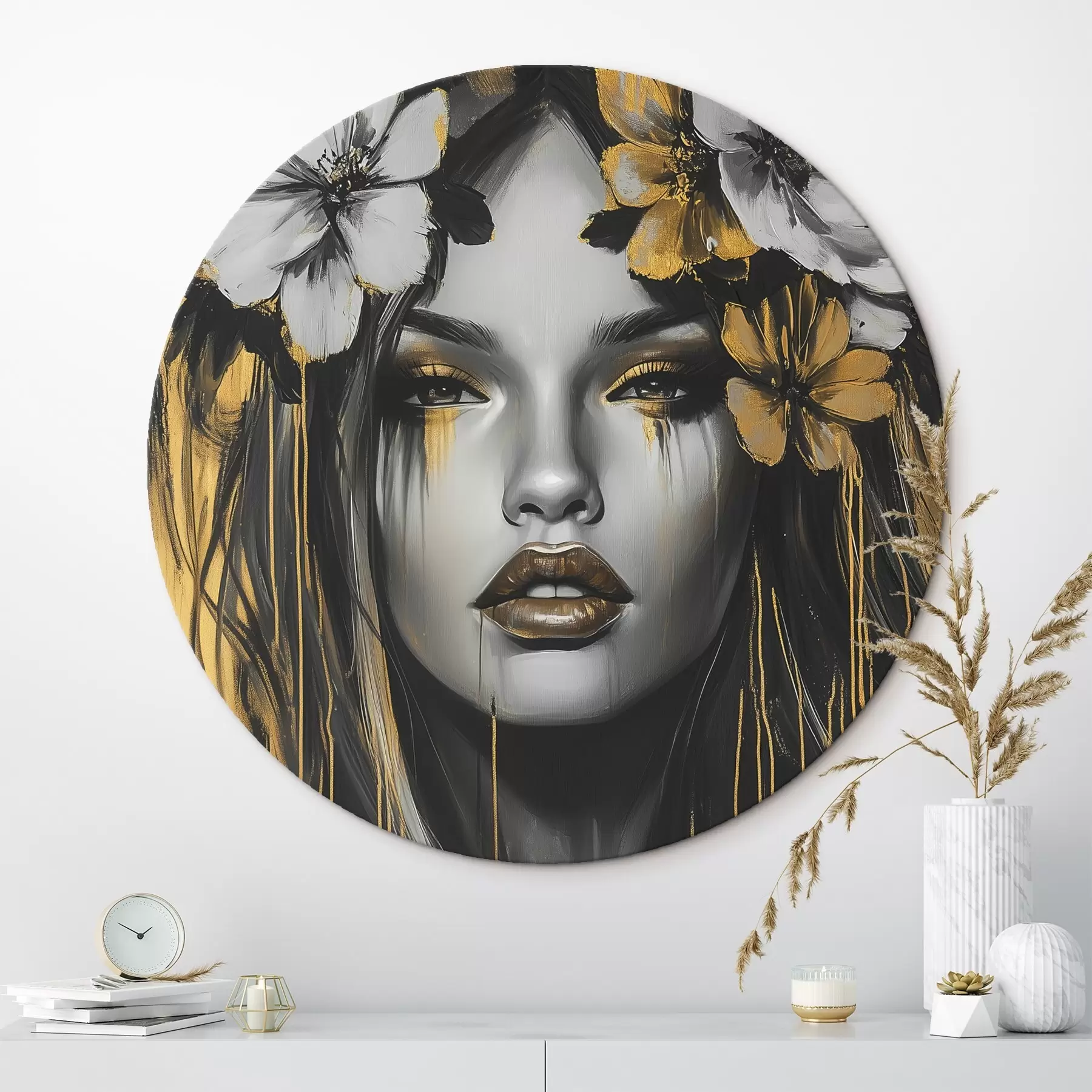 fotótapéta Absztrakt portré egy nőről virágokkal r46454