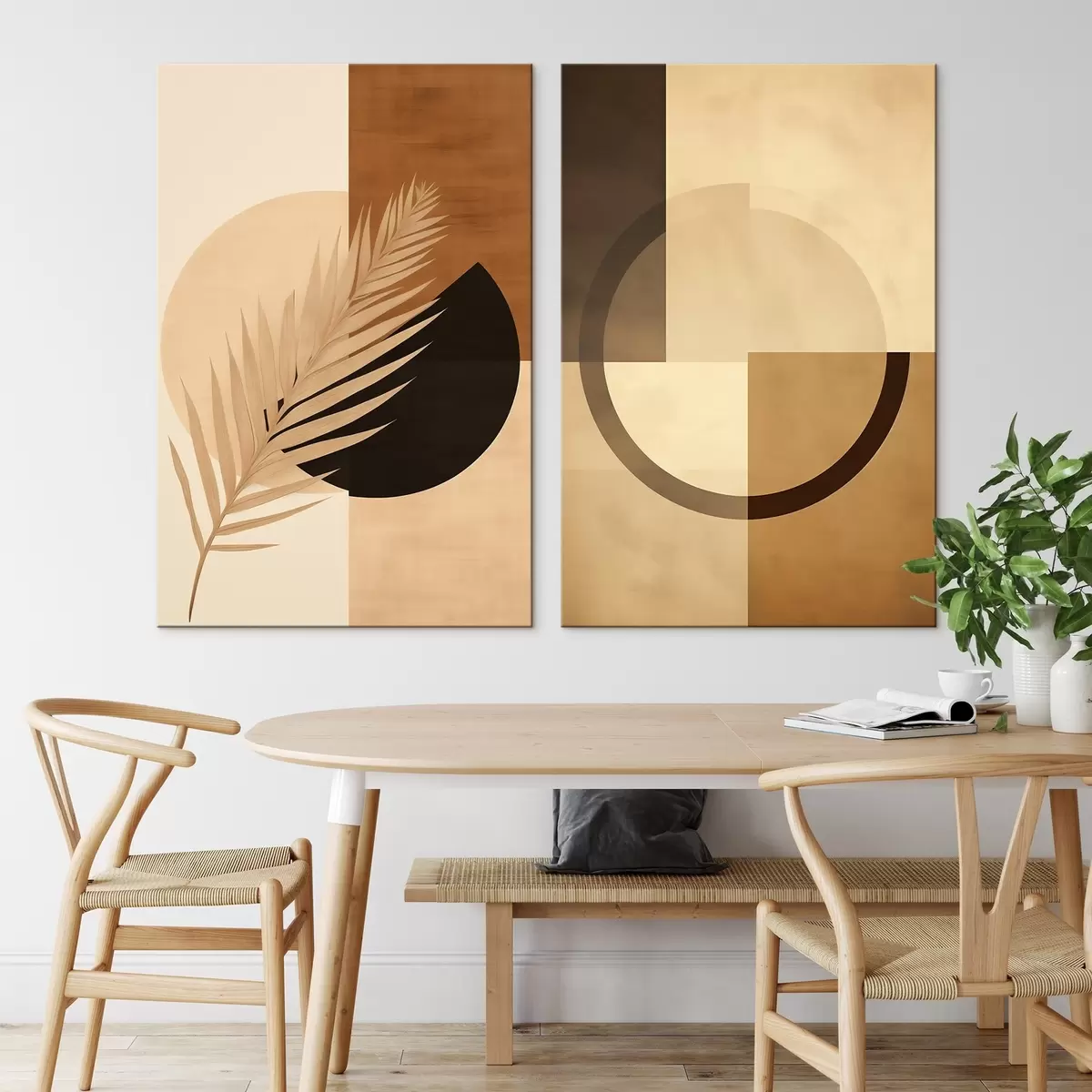 fotótapéta Terrakotta és bézs geometriai minták pálmalevél motívummal m00968