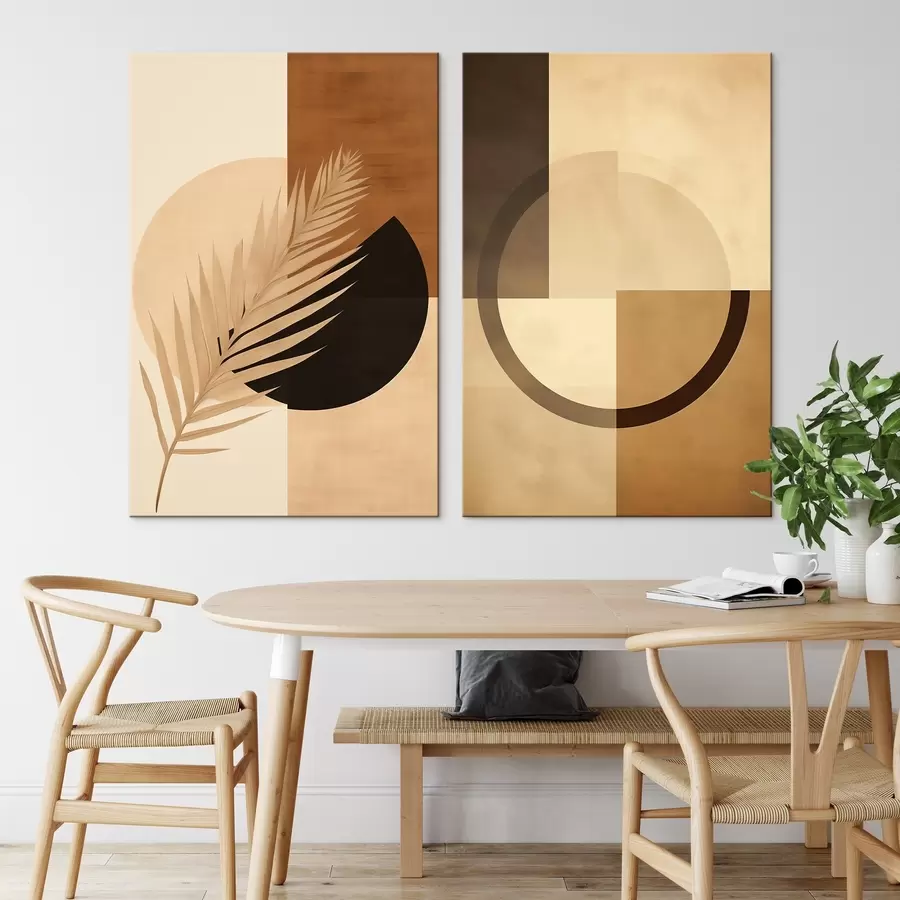 fotótapéta Terrakotta és bézs geometriai minták pálmalevél motívummal m00968