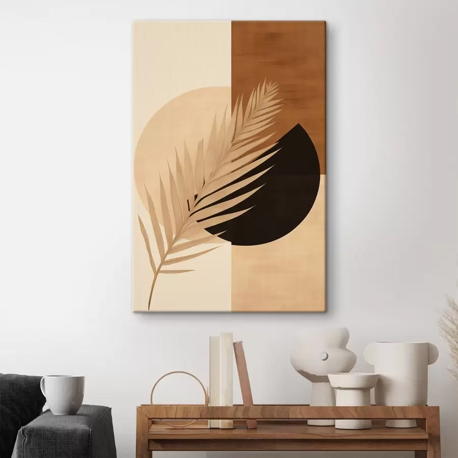 fotótapéta Pálmalevél terrakotta és krém színű geometriai mintával s46490