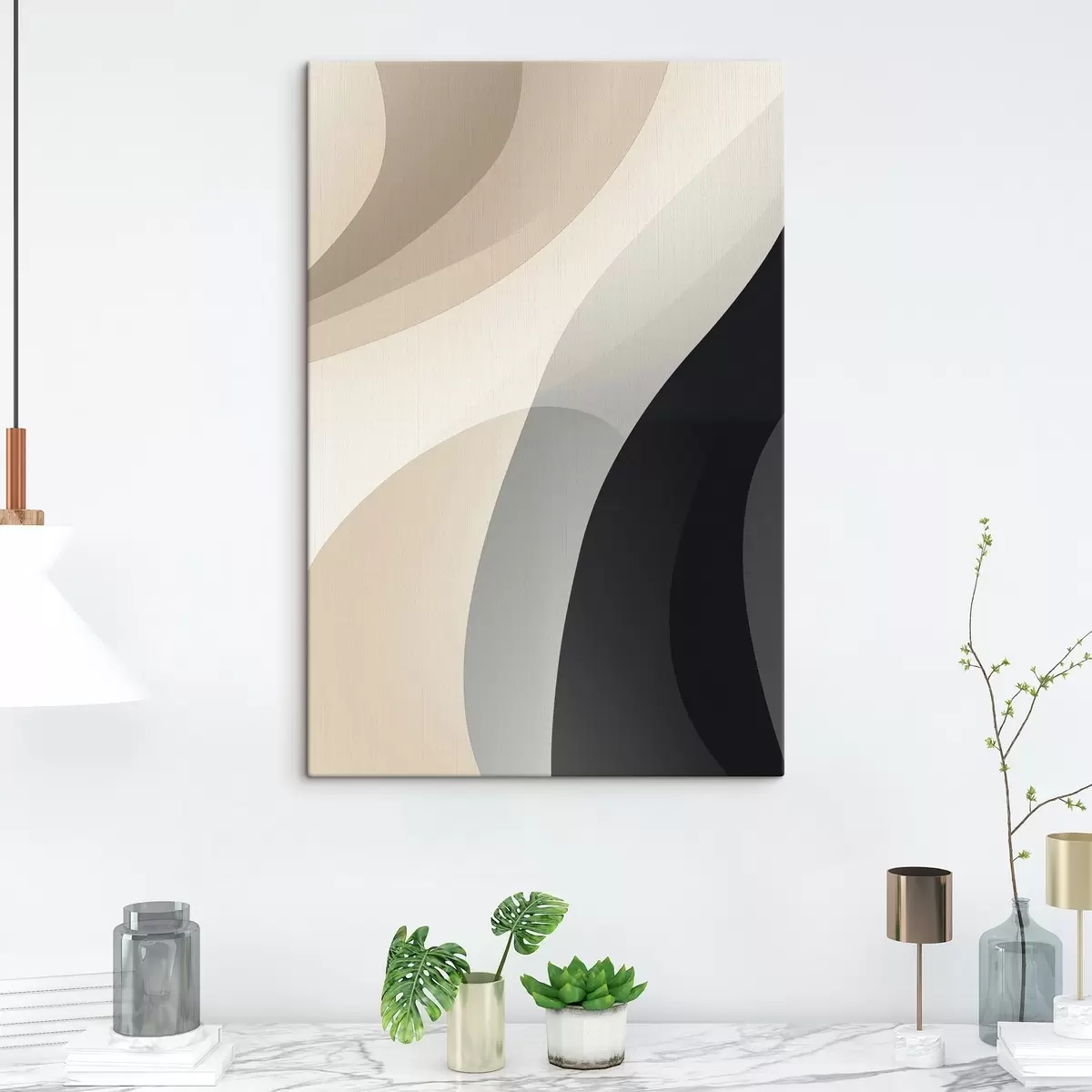 fotótapéta Organikus hullámformák meleg bézs és szénfekete színben s46494