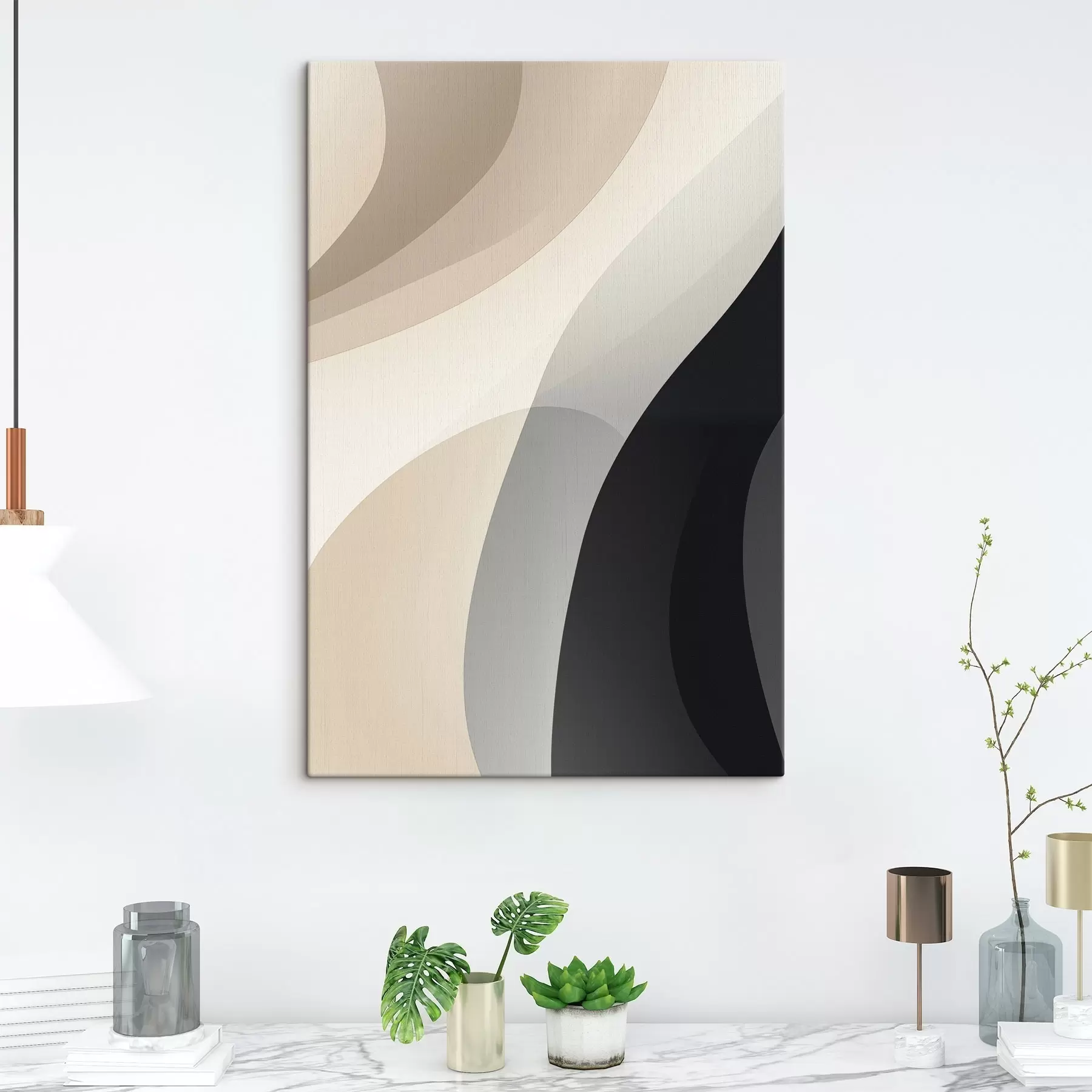 fotótapéta Organikus hullámformák meleg bézs és szénfekete színben s46494