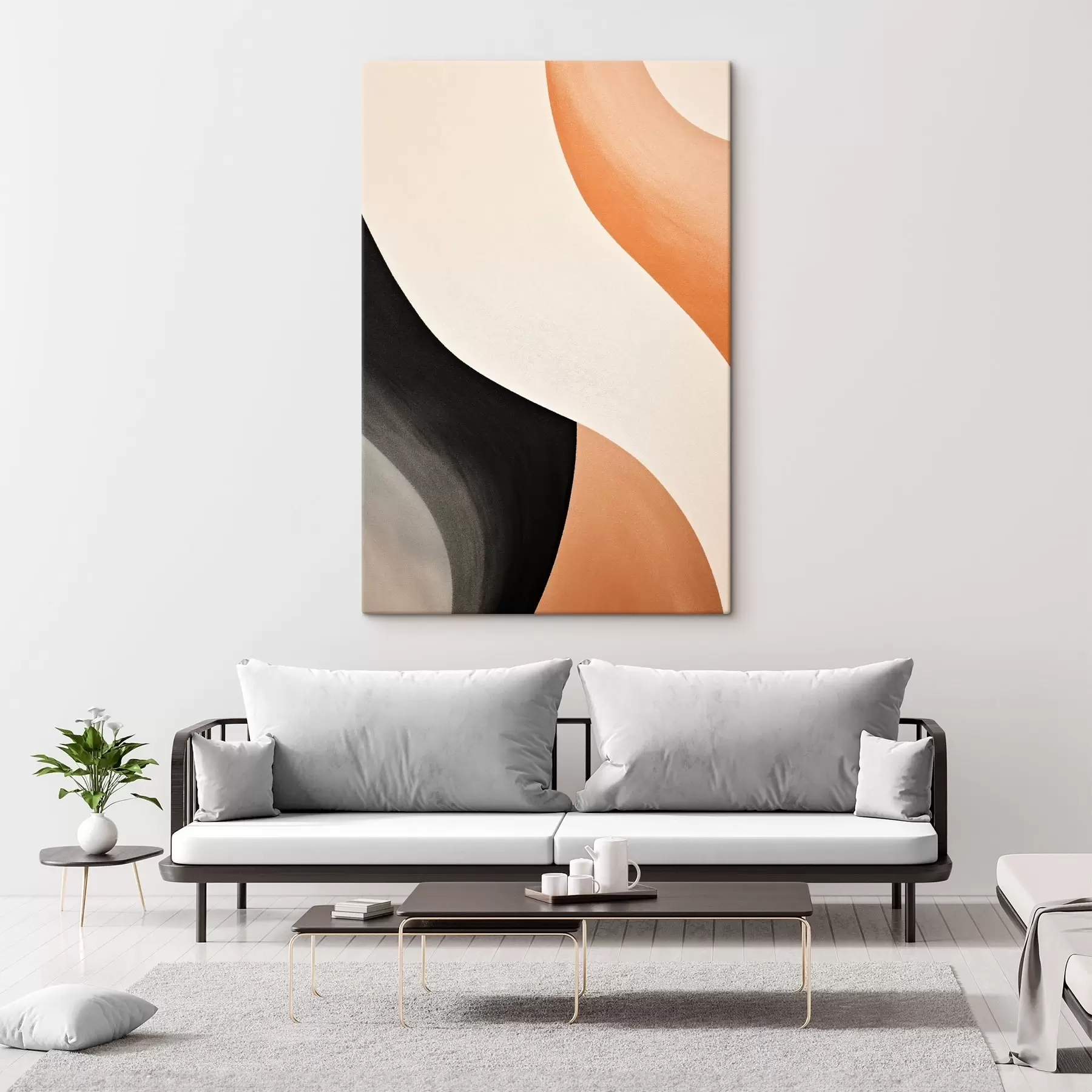 fotótapéta Merész S-görbe krém, fekete és terrakotta akcentussal s46495