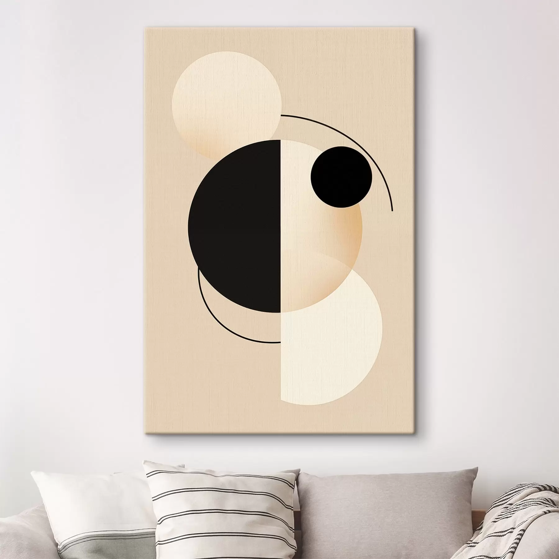 fotótapéta Grafikus körök és ívek puha bézs és fekete színben s46497