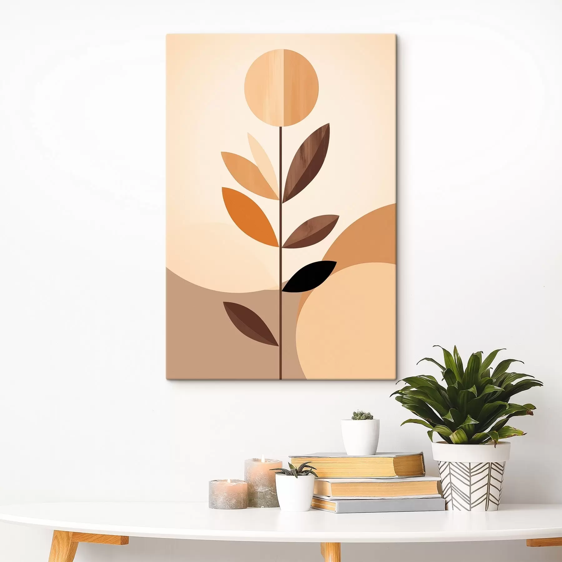 fotótapéta Stilizált virág geometrikus levelekkel, meleg színekben s46500