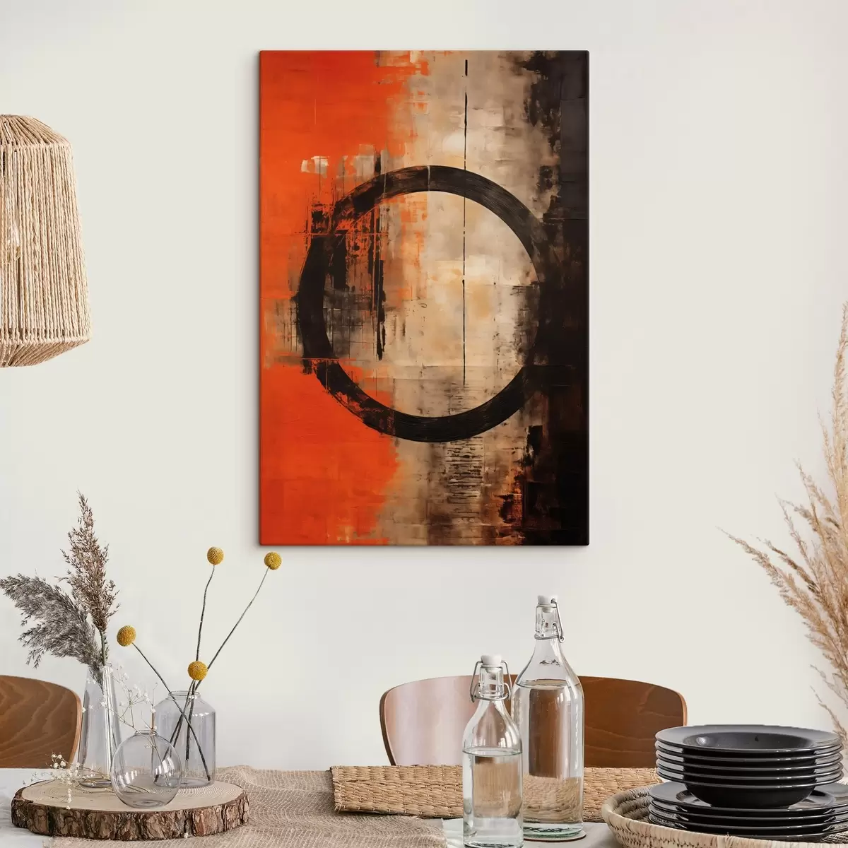 fotótapéta Absztrakt, nagy fekete körrel és meleg textúrákkal s46528