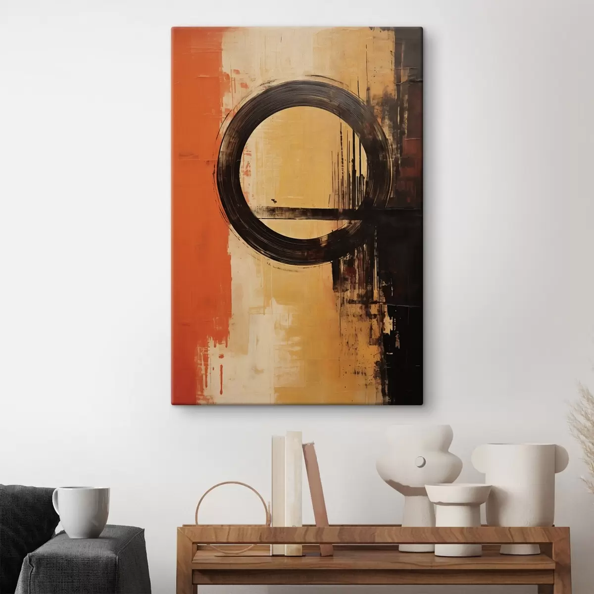 fotótapéta Absztrakt, fekete gyűrűvel terrakotta-homok háttérrel s46529