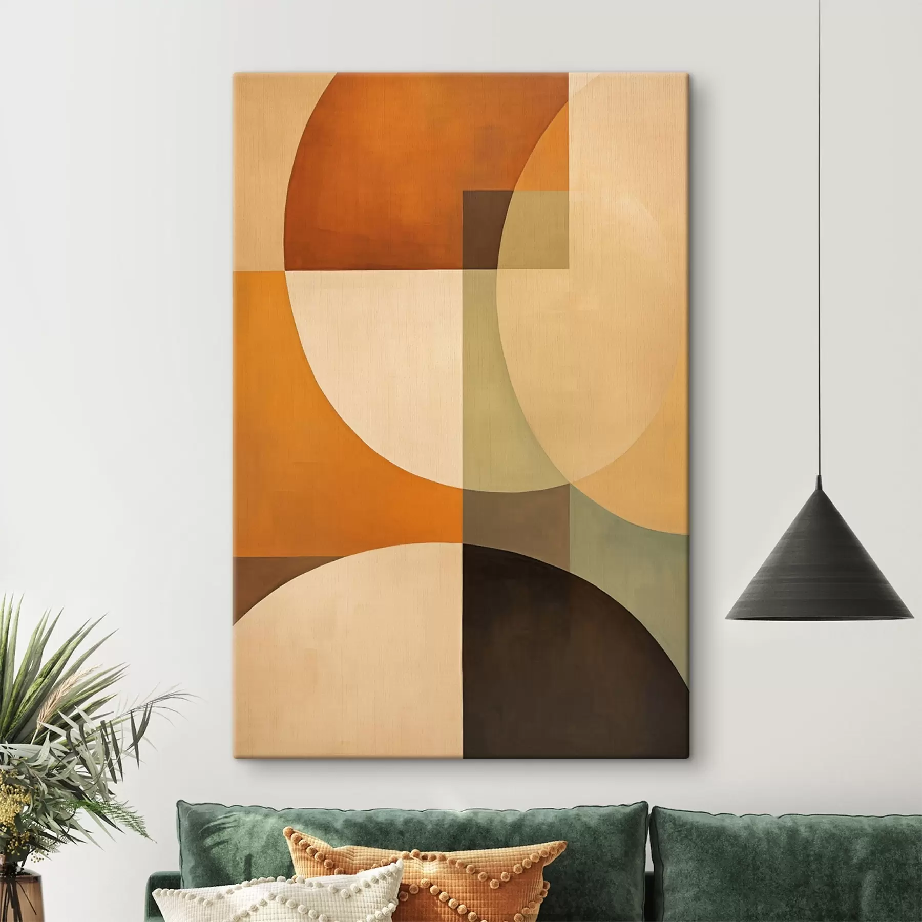 fotószőnyeg Nagy, egymást keresztező formák terrakotta-olajzöld árnyalatokban s46533