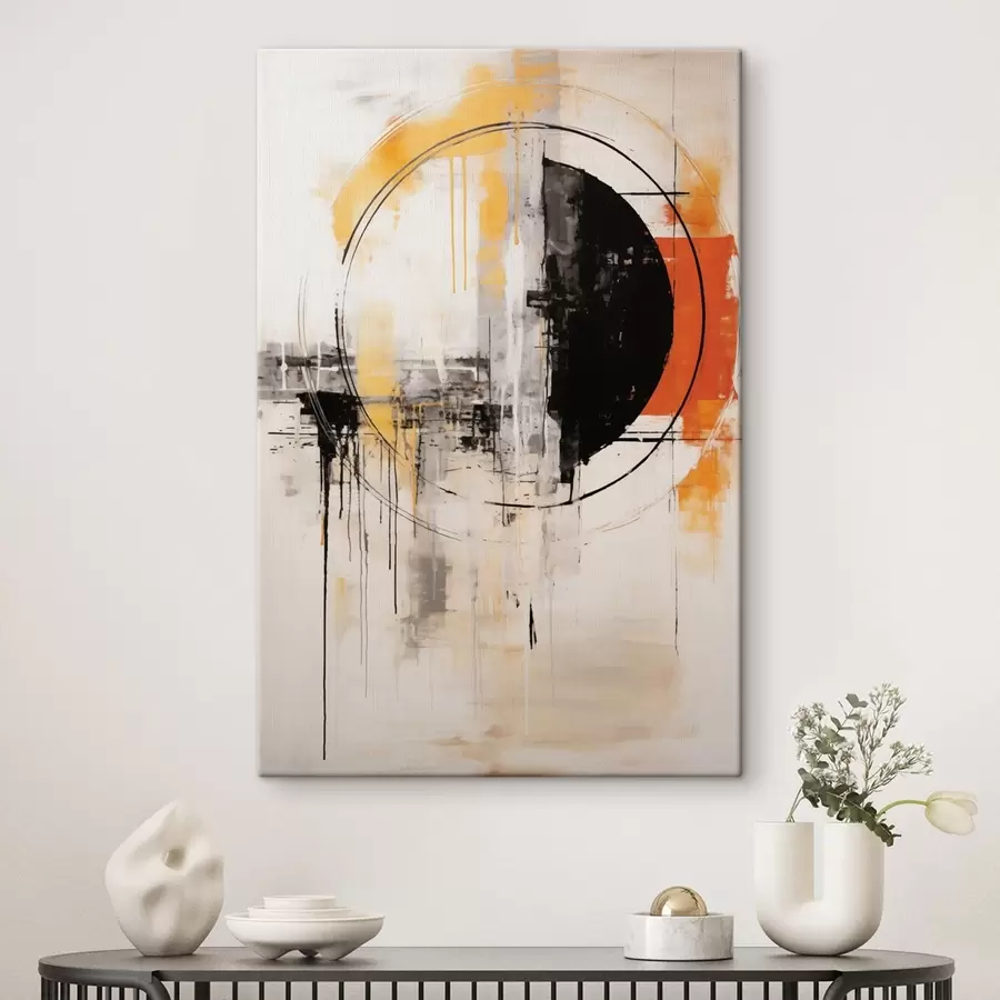 fotótapéta Monokróm narancssárga kör texturált cseppekkel s46536