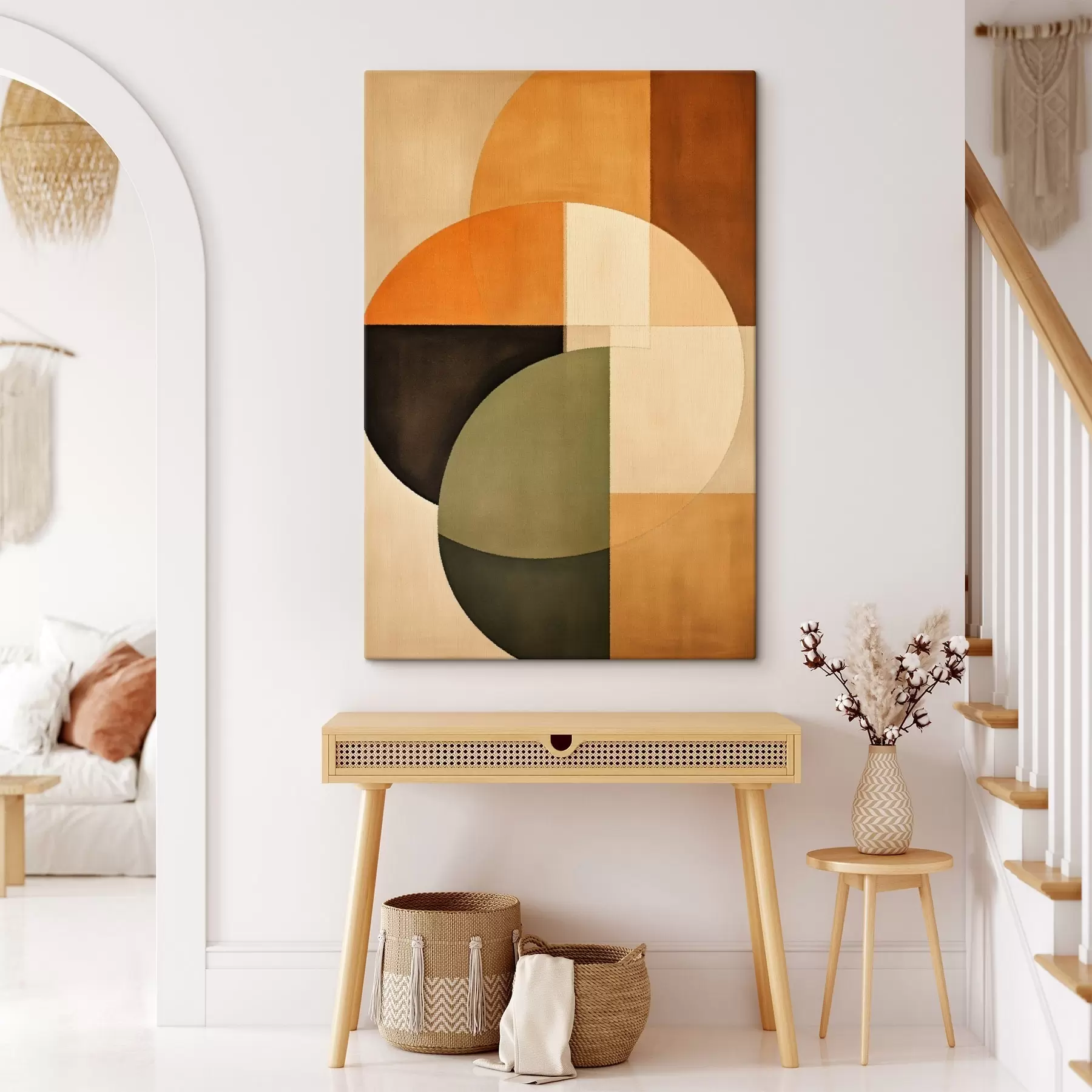 fotótapéta Keresztbe futó körök homok-olajzöld színpalettán s46537