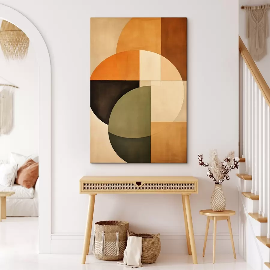 fotótapéta Keresztbe futó körök homok-olajzöld színpalettán s46537